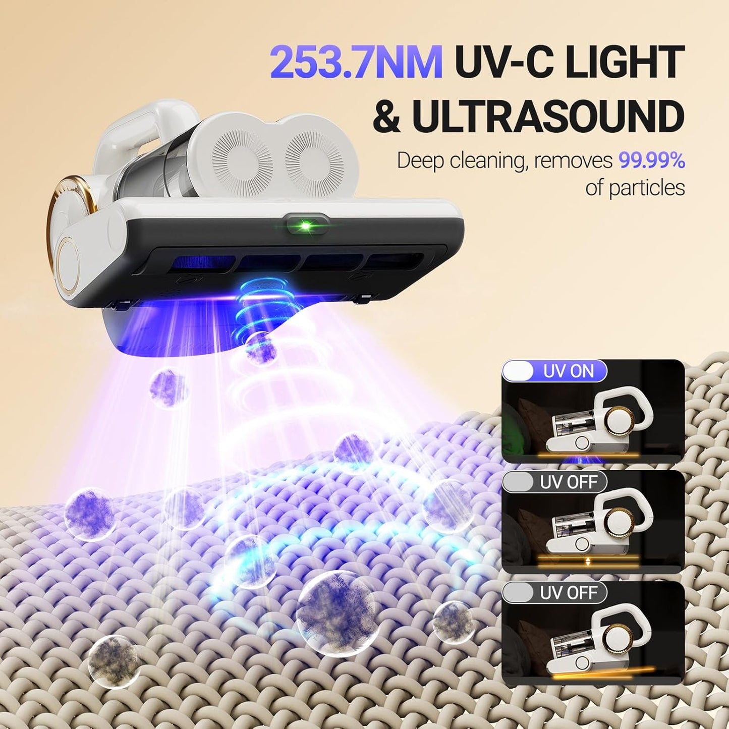 FEPPO Mattress Vacuum Cleaner, 16Kpa Bed Vacuum Cleaner with 253.7nm UV-C Light, 140°F Heat, HEPA Filter & Ultrasonic, Versatile Handheld Vacuums for Bed, Sofa, Couch, Crib(Corded, 500W)