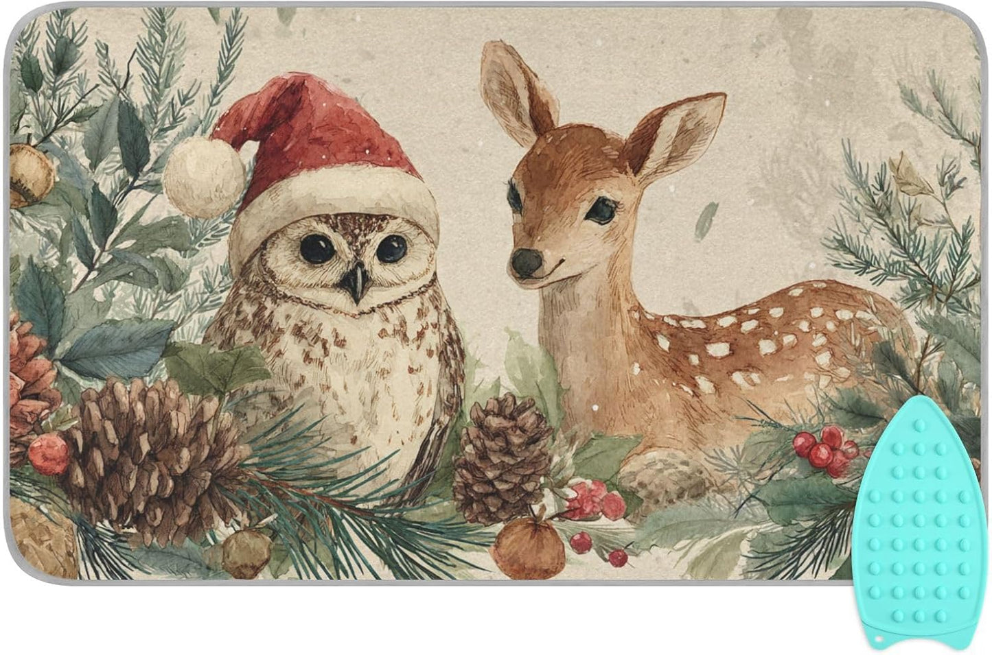 Ironing Mat Portable Ironing Pad Ironing Blanket for Table Top Heat Resistance Double-Side Using Travel Large 47.2 x 27.6 Inch Foldable Lightweight Beige Christmas Deer Owl Pinecone