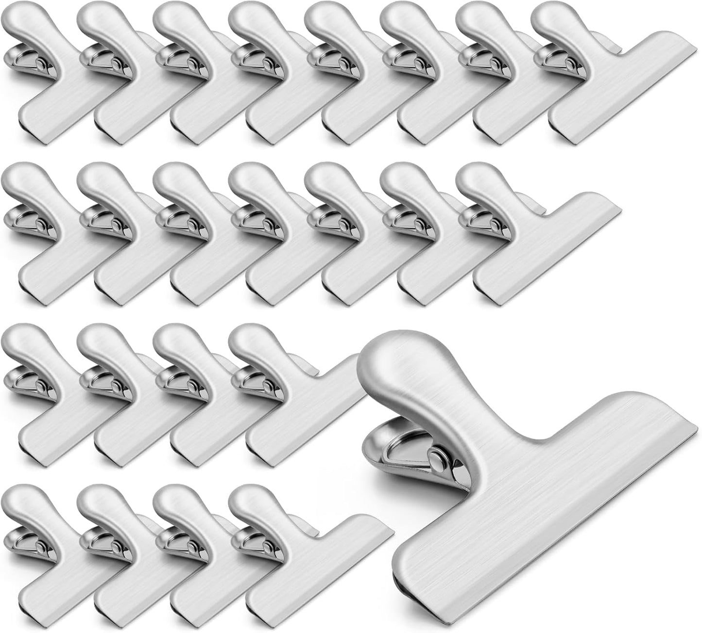 VNDUEEY 24 Pack Stainless Steel Chip Clips, Bag Clips for Food, Heavy Duty Snack Clip Clip to Seal Coffee Bags, Ideal for Office Kitchen Use, Binder Clips Large - 3 Inches, Silver