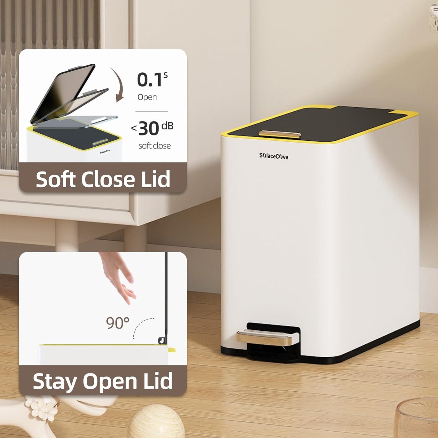 Stainless Steel Bathroom Trash can with lid,2.6 Gallon Trash can with Foot Pedal，Soft Close Small Bathroom Trash Can with Lid for Office, Bedroom, Toilet, Live Room(White)