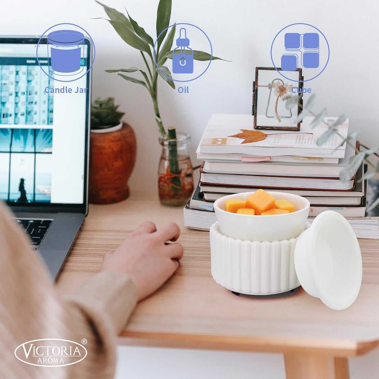 Ceramic Wax Melt Warmer with 1 pc Silicone Dish Candle Warmer for Scented Wax Electric Fragrance Burner for Home, Office, Bedroom - Gift & Décor