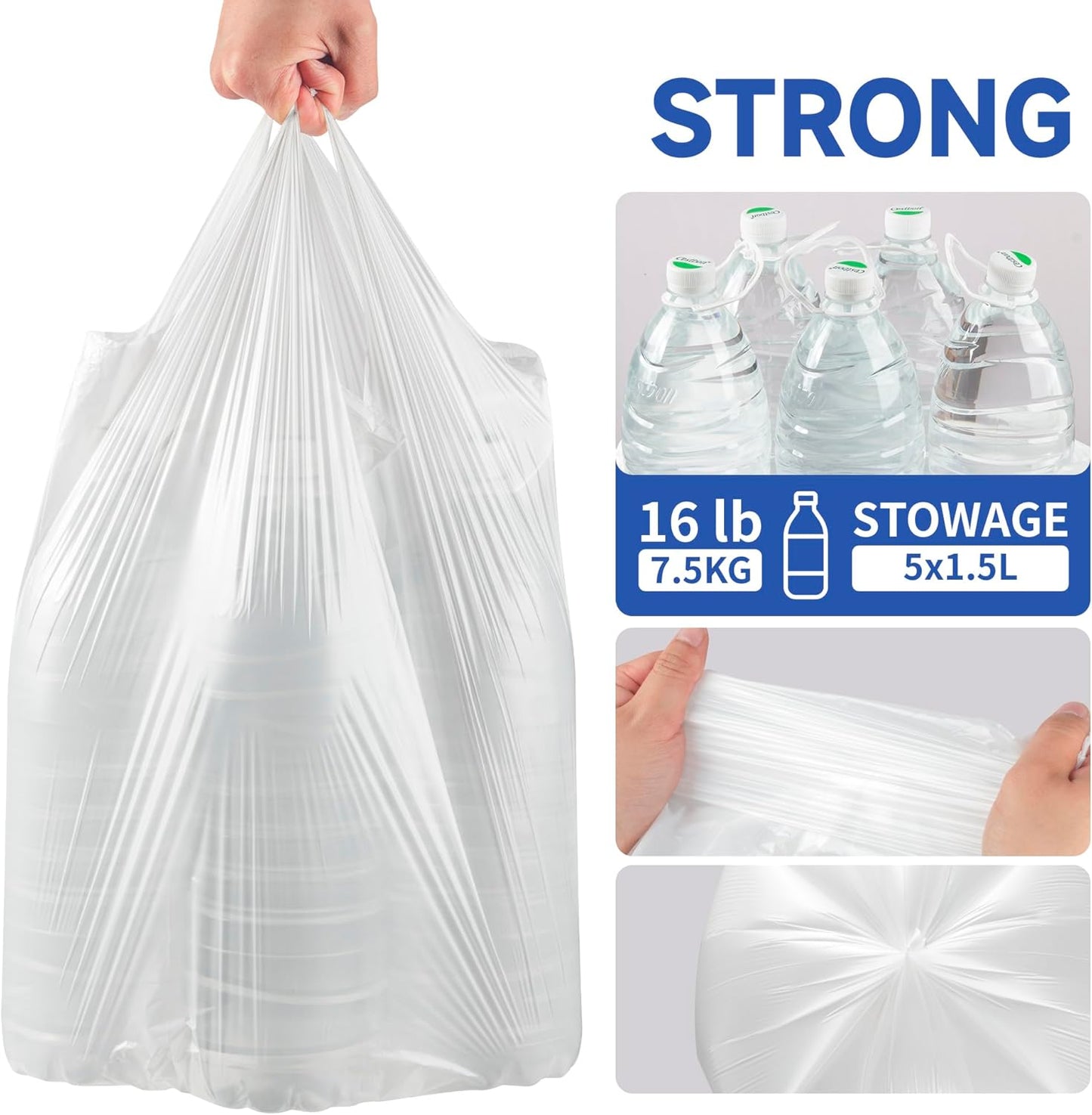 Small Trash Bags with Handles 3 Gallon 50 Count White - Ocean Plastic Upcycling - Plastic Garbage Bags, Can Bin & Waste Basket Liner for Kitchen, Bathroom, Office and Pets