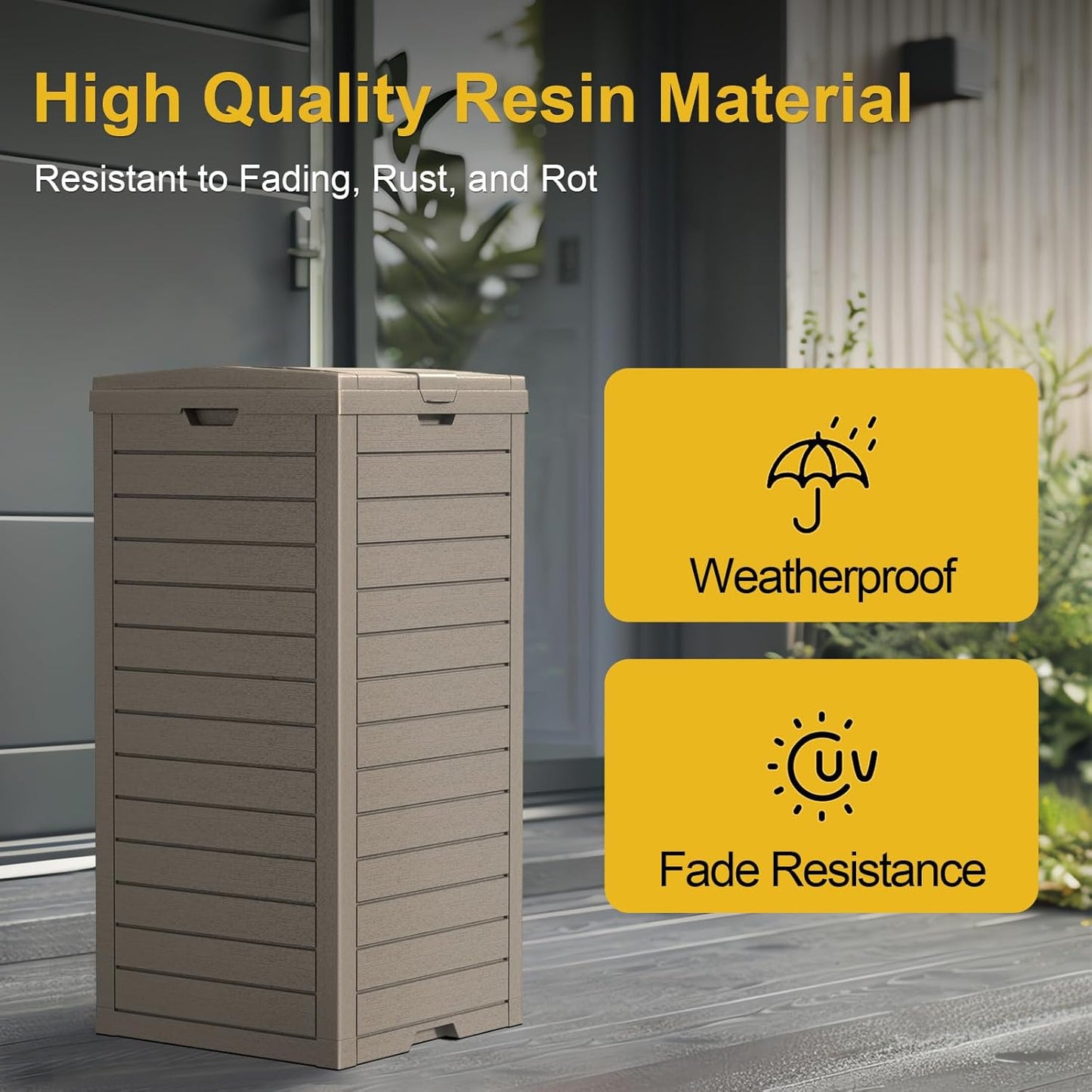 31-Gallon Outdoor Trash Can with lid, Waterproof, UV-Resistant Resin Garbage Can, Lockable Lid and Drip Tray, Animal-Proof, for Patio, Kitchen, Backyard and Deck