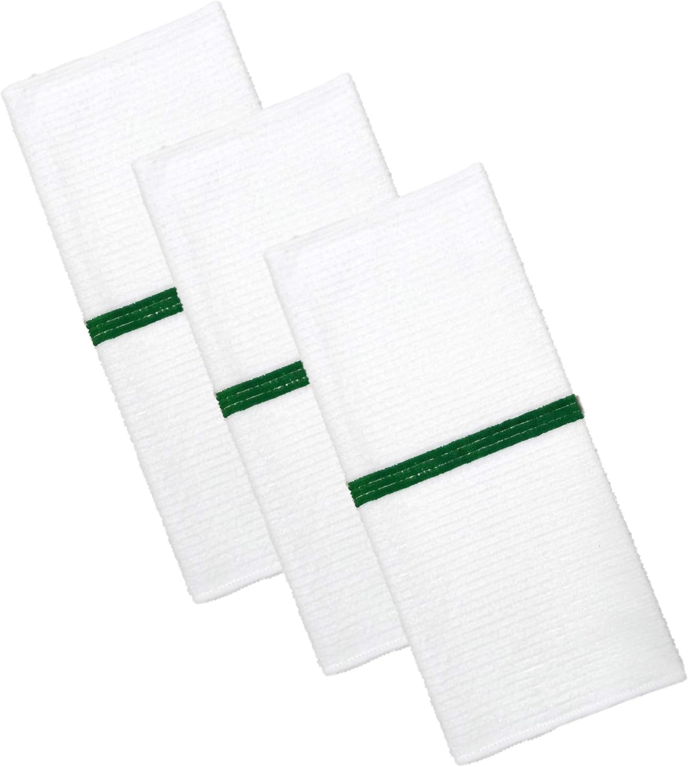 POLYTE Microfiber All-Purpose Ribbed Terry Bar Mop Towel for Home, Kitchen, Restaurant Cleaning (14x17, White w/Green Stripe) 12 Pack