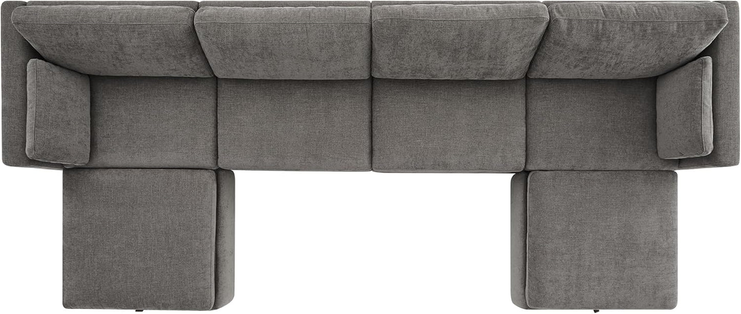 CHITA Oversized Modular Sectional Fabric Sofa Set, Extra Large U Shaped Couch with Reversible Chaise, 146 inch Width, 6 Seat Modular Sofa with Storage Ottamans, Grey
