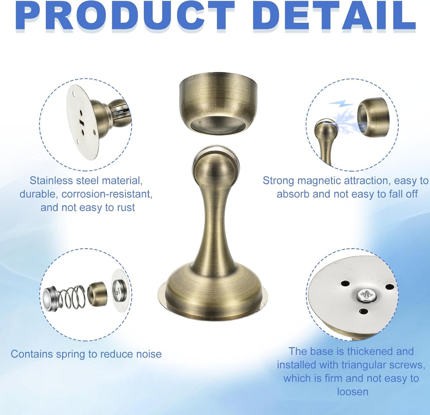 uxcell Magnetic Door Stopper, Stainless Steel Heavy Duty Door Holder, No Drilling Doors Knob Wall Protector with Self-AdhesiveTapes and Screws for Home Office Wall Floor Mounting, Bronze