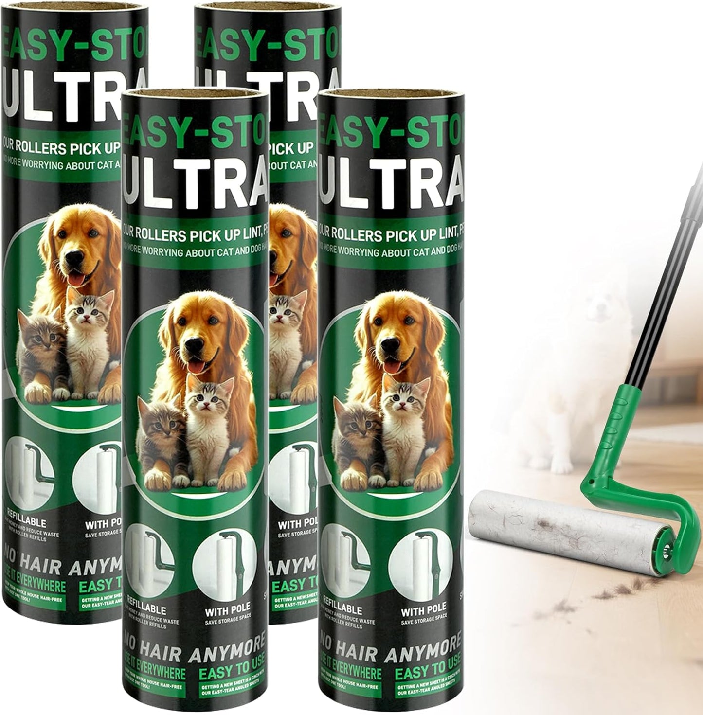 Large Lint Roller Refills for Lint Remover,4 Pack 10 Inch Big Lint Roller Refill Compatible with Evercare Mega Roller Cleaning for Carpets, Furniture, Pet Hair