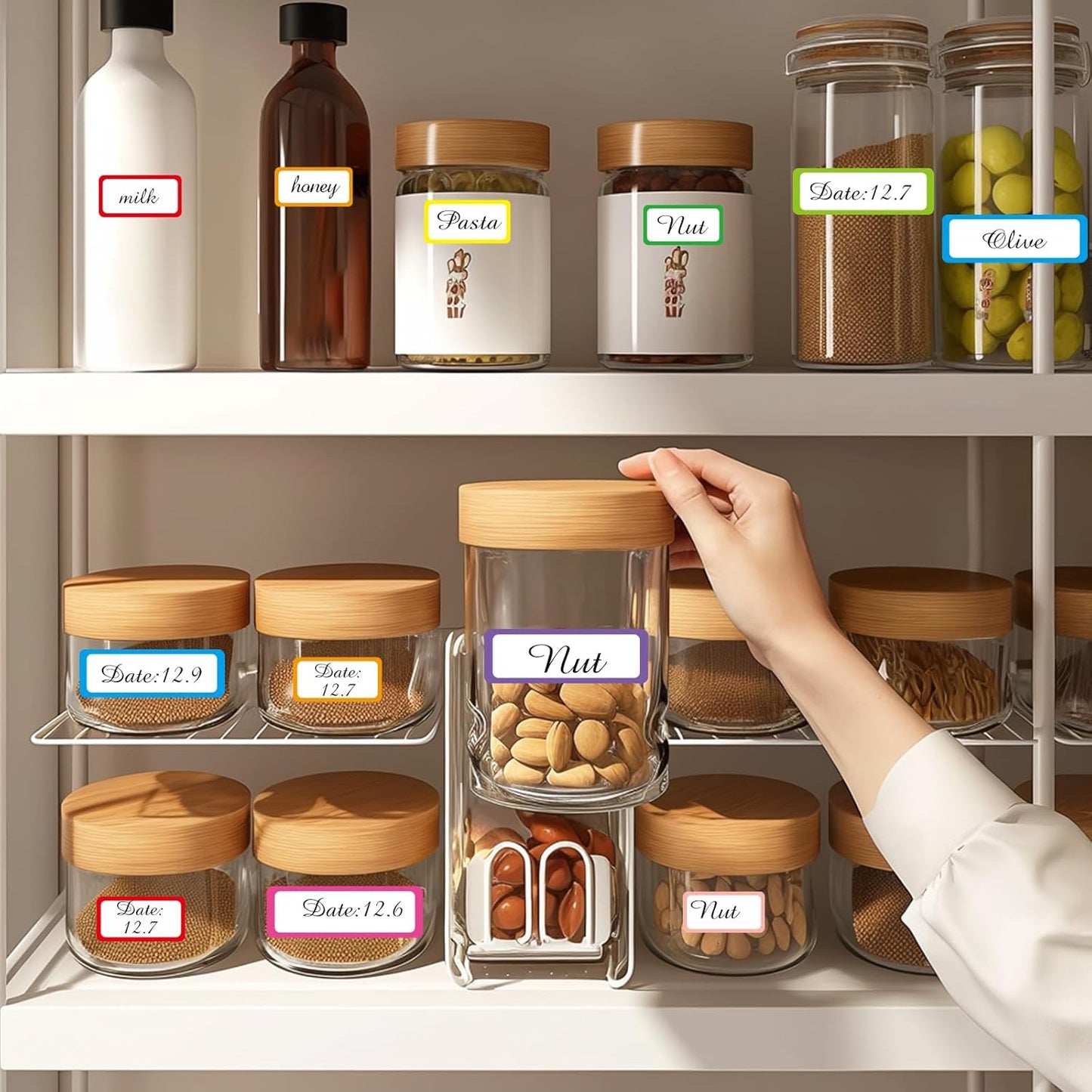 STARLIBOO Colored Labels, Removable Labels Stickers, Self-Adhesive Rectangular Stickers Water/Oil/Tear Resistant for Storage/Classroom/Home (2 Size, 300 Labels)