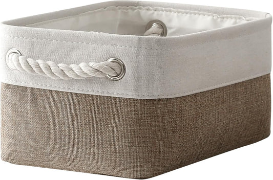 TheWarmHome Storage Basket for Organizing - 1 Pack 12x8x5.2 inch Baskets for Gifts Empty with Handles, Fabric Storage Cubes for Organizer Closet Dog Gift Cloth Toy (Whiet & Khaki)