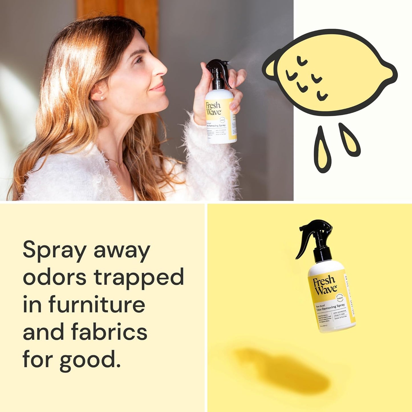 Fresh Wave Lemon Scent Odor Removing Spray, 8 fl. oz. | Pack of 2 | Odor Absorber for Home, Furniture, Fabrics & Trash | Safer Odor Relief