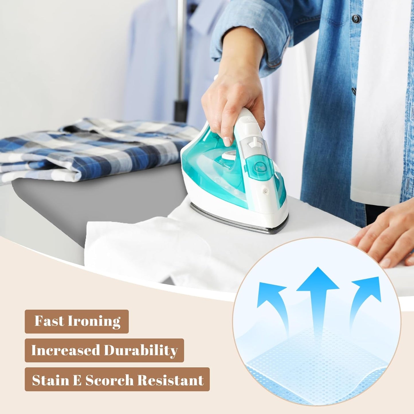 Ironing Board, Compact and Space Saver,Size 13 x 43, Metal Construction Ironing Boards with Extra Thick Heavy Duty Padded, Stable Structure,Skid Feet, Premium Iron Board,Grey