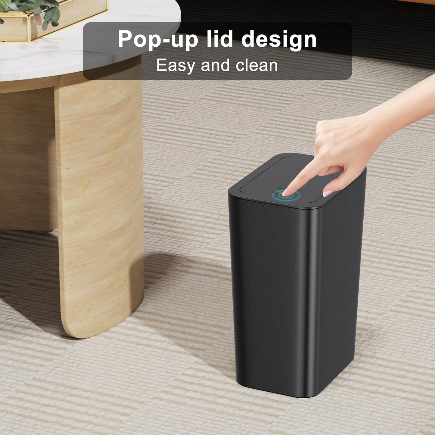 N. NETDOT 3 Pack Small Trash Can with lid, 1.8 Gallon Bathroom Trash Can,Garbage Can Slim Trash Bin Waste Basket for Bathroom,Kitchen,Bedroom,Living Room,Office,Laundry - Black