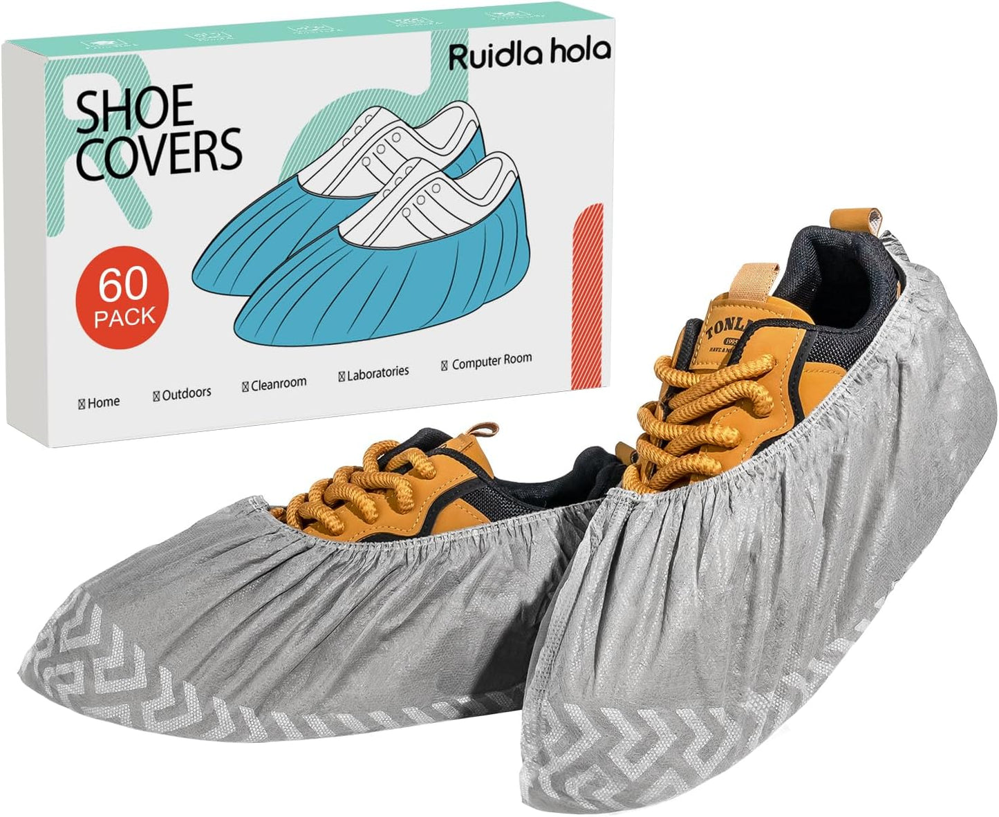Shoe Covers Disposable 60 Pack, Non-Woven Booties for Shoes, Durable Non-Slip Shoe Protectors for Indoors, Breathable Stretch Fit – L & XL Sizes, Black/Grey/Printed Options