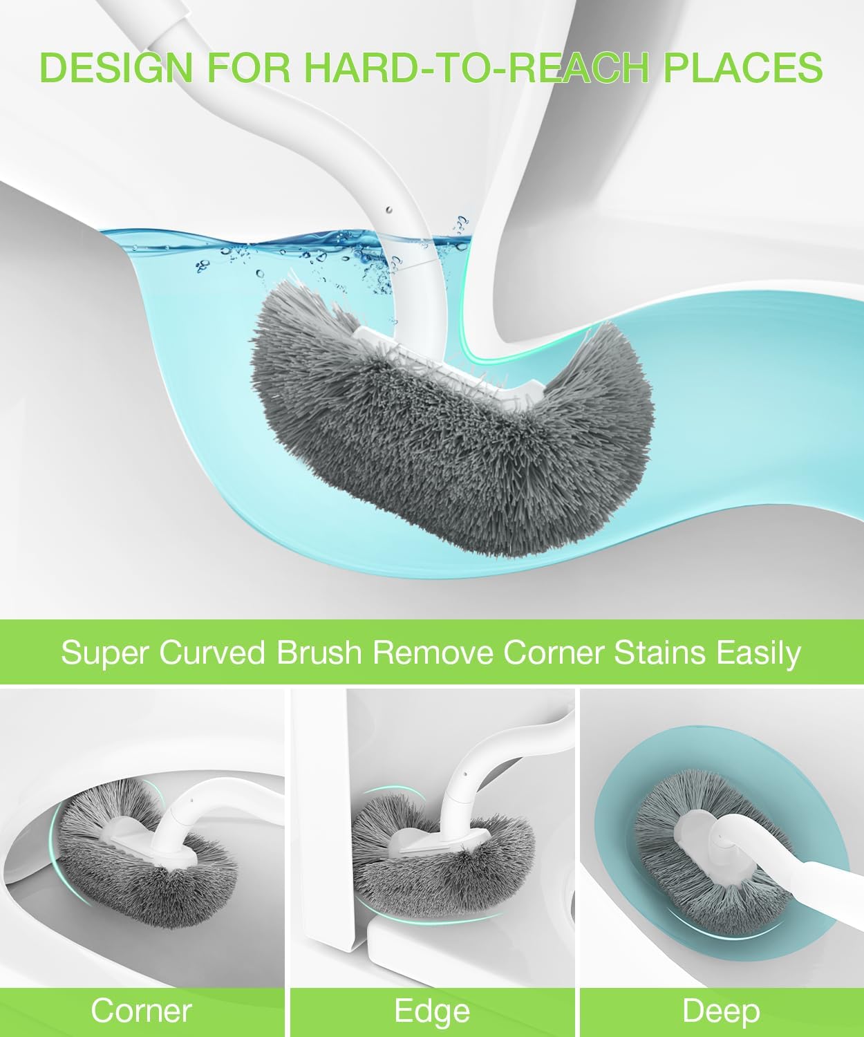 Bamboo Toilet Brush Set, 2 Pack with Ergonomic Design, Compact Size, Durable Bristles, Wooden Holder for Bathroom Cleaning