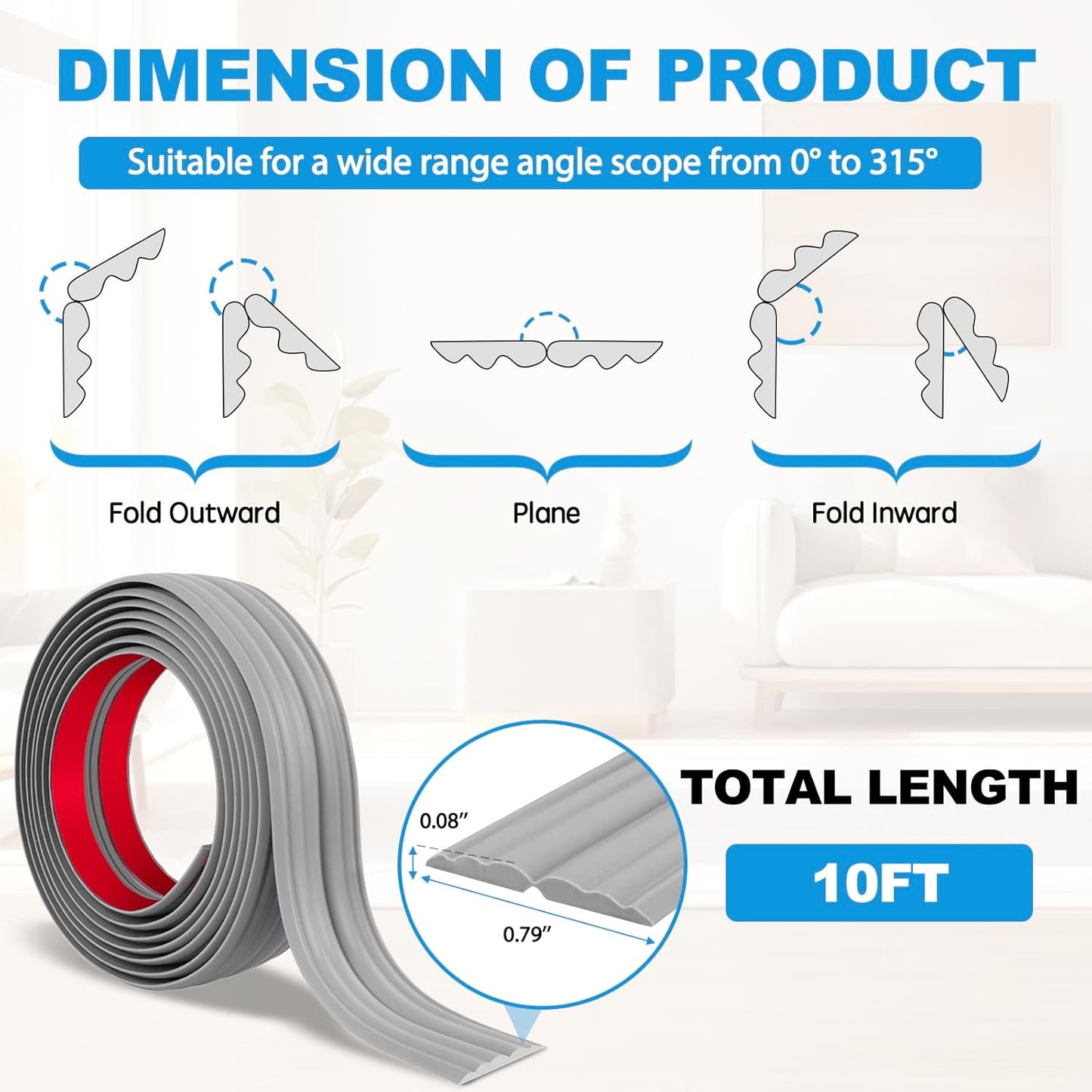 Wall Corner Protector Peel and Stick Corner Trim Molding Flexible Inside & Outside Wall Edge Guard Self Adhesive Moulding Trim for Edge Use, Gray, 0.8” W x 10’ L