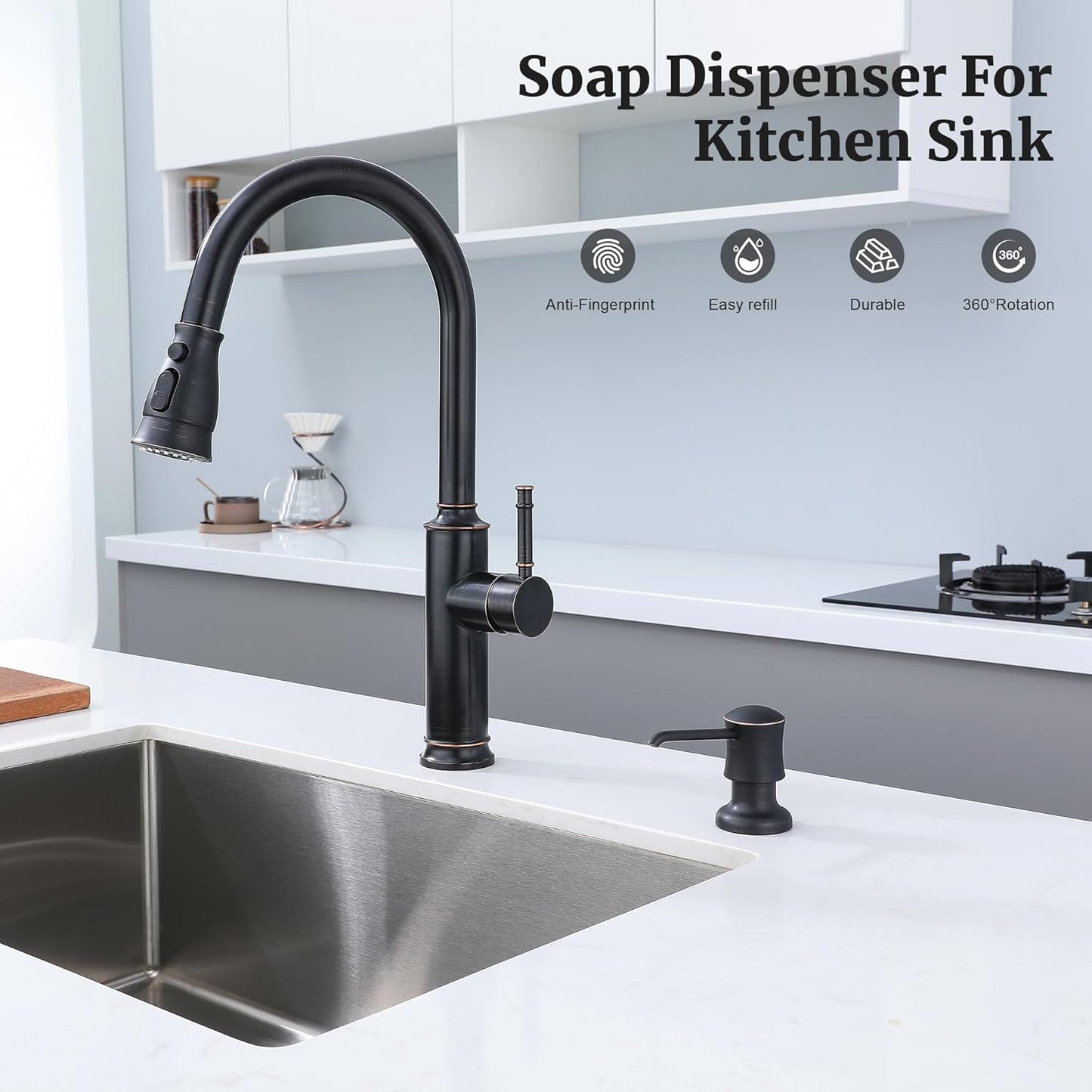 Sink Soap Dispenser for Kitchen Sink Oli Rubbed Bronze Upgrade with 40" Silicone Extension Tube Kit, Connect to Your Soap Bottle Directly