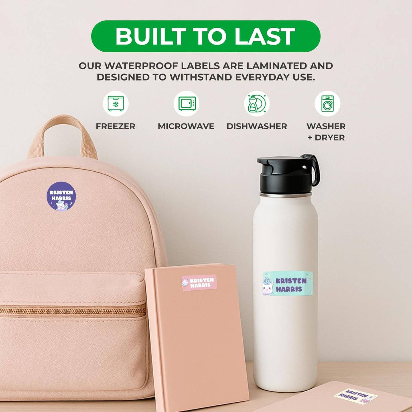 Personalized Name Tag Stickers for Kids (130+ Pack) | Unicorn Waterproof Labels for School Supplies, Bottles & Lunch Boxes | Custom Vinyl Name Labels for Clothing, Toys & More (H. Unicorn)