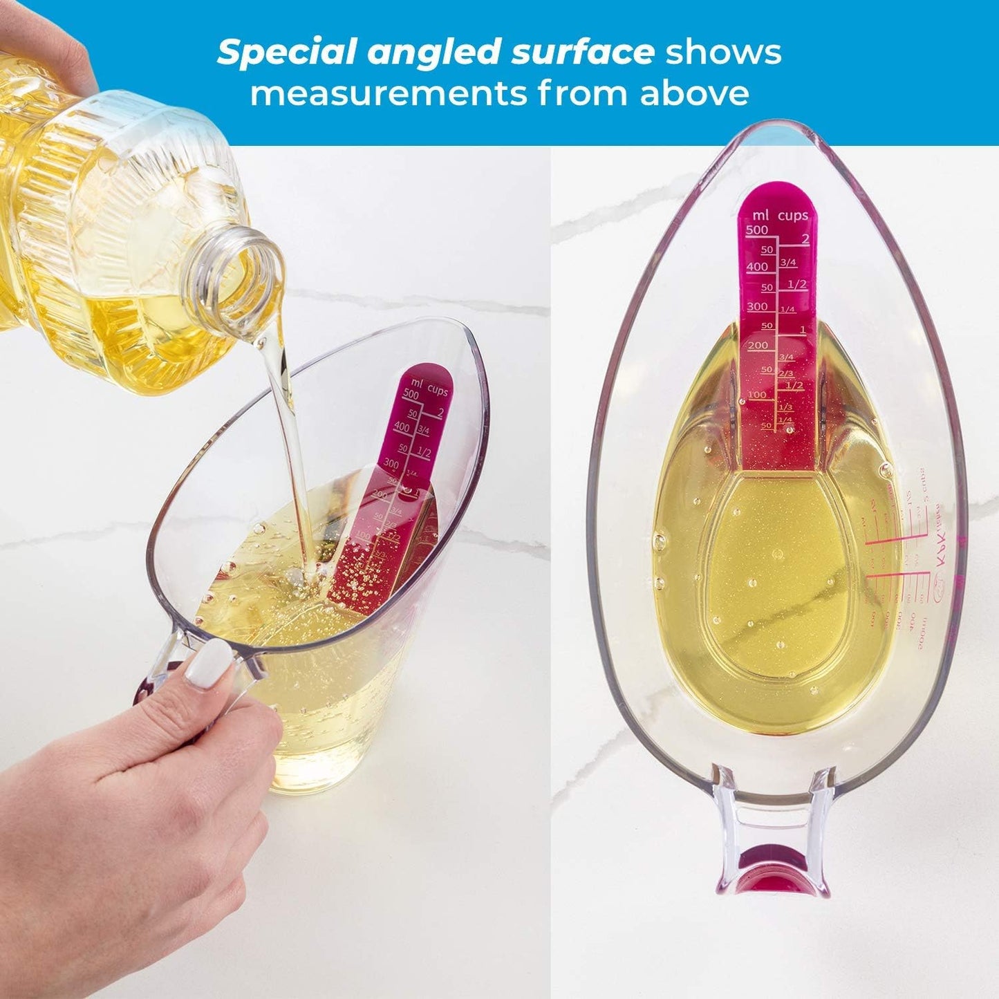 KPKitchen 4-Piece Angled Liquid Measuring Cups Plastic Set - BPA-Free Mini Oz, 1, 2 and 4 Plastic Measuring Cup Sizes - Measuring Cups For Liquids with ML & Cups Measures - Small & Large Measure Cup