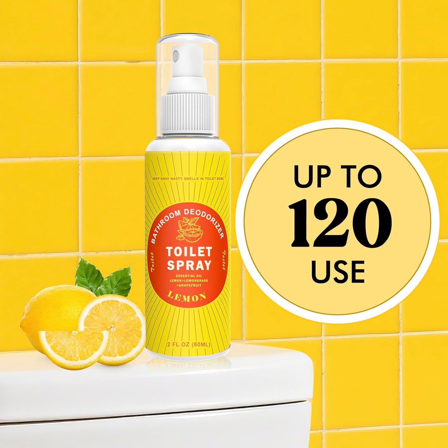 Toilet Spray for Poop Lemon, 100% Natural Plant Essential Oil, Bathroom Spray Odor Eliminator, 2 Pack