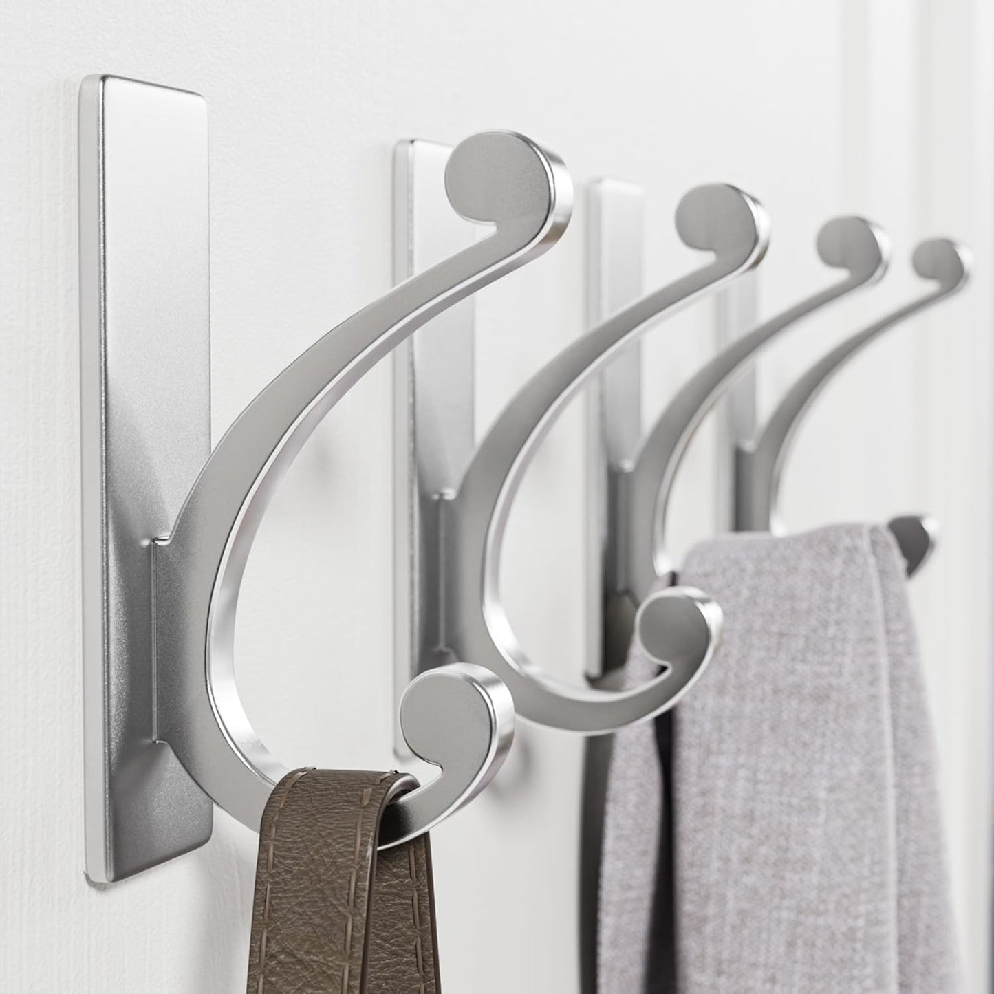 8-Pack Adhesive Wall Hook for Towel/Coat - Extra Sticky 10LB Stainless, Stick on Hanger for Bath or Shower, Matt Silver