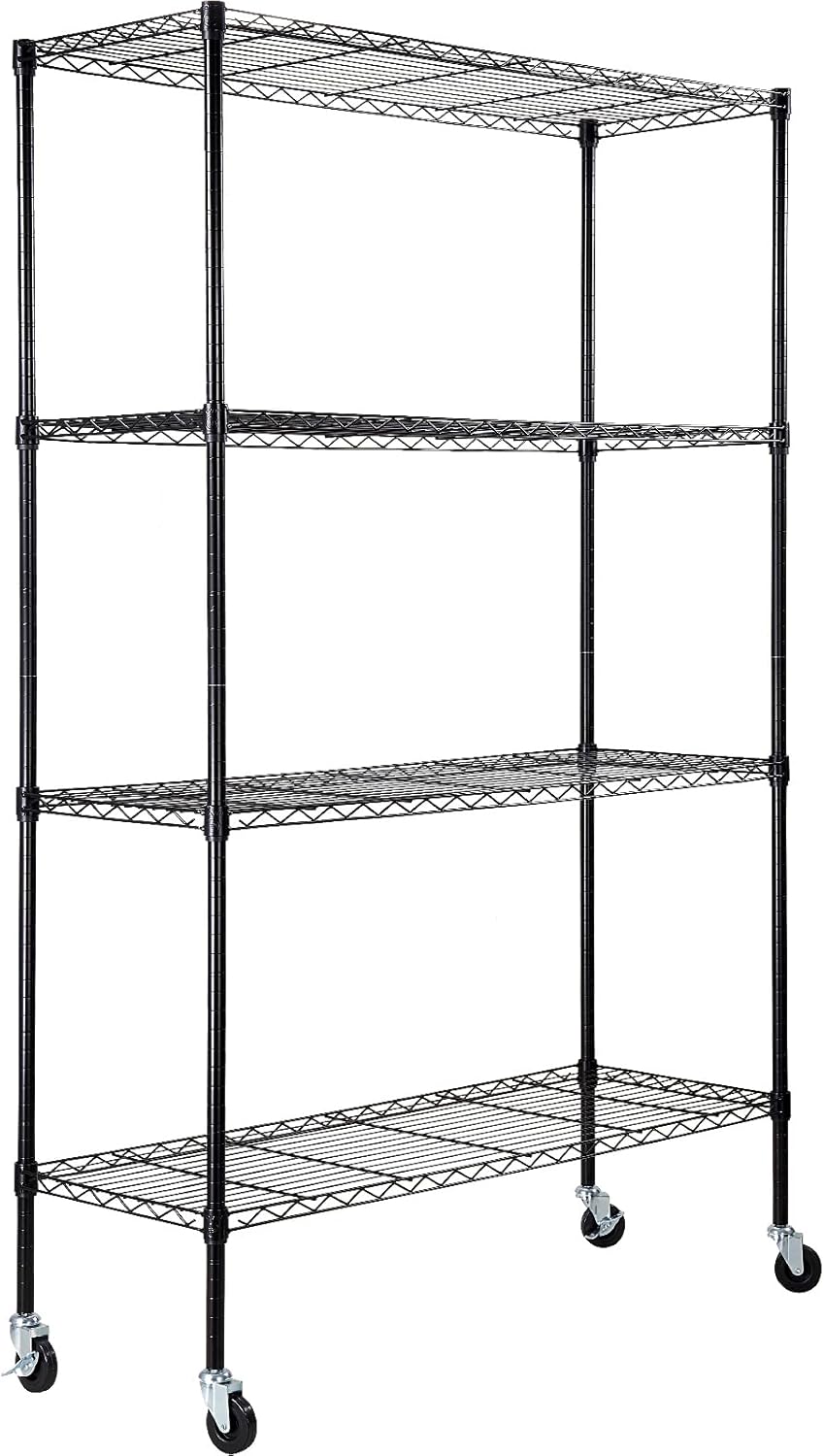 VEVOR Storage Shelving Unit, 4-Tier Adjustable Storage Shelves, 48" L x 18" W x 74" H Garage Storage Shelves, Metal Shelves with Wheels for Kitchen Pantry Basement Bathroom Laundry