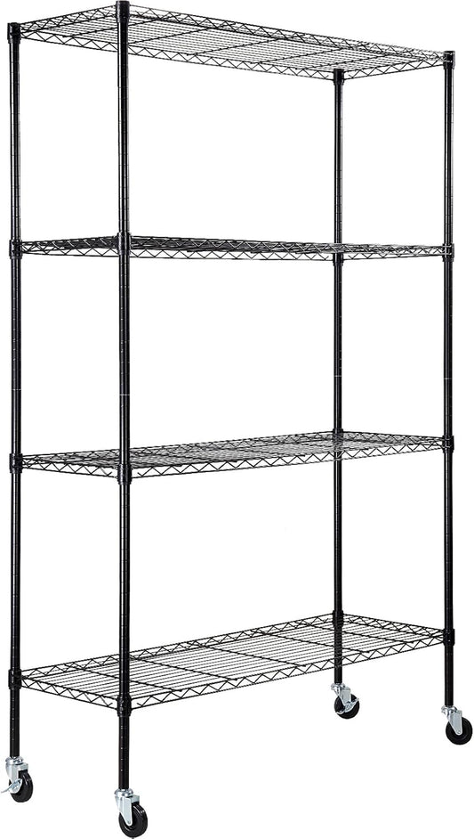 VEVOR Storage Shelving Unit, 4-Tier Adjustable Storage Shelves, 48" L x 18" W x 74" H Garage Storage Shelves, Metal Shelves with Wheels for Kitchen Pantry Basement Bathroom Laundry