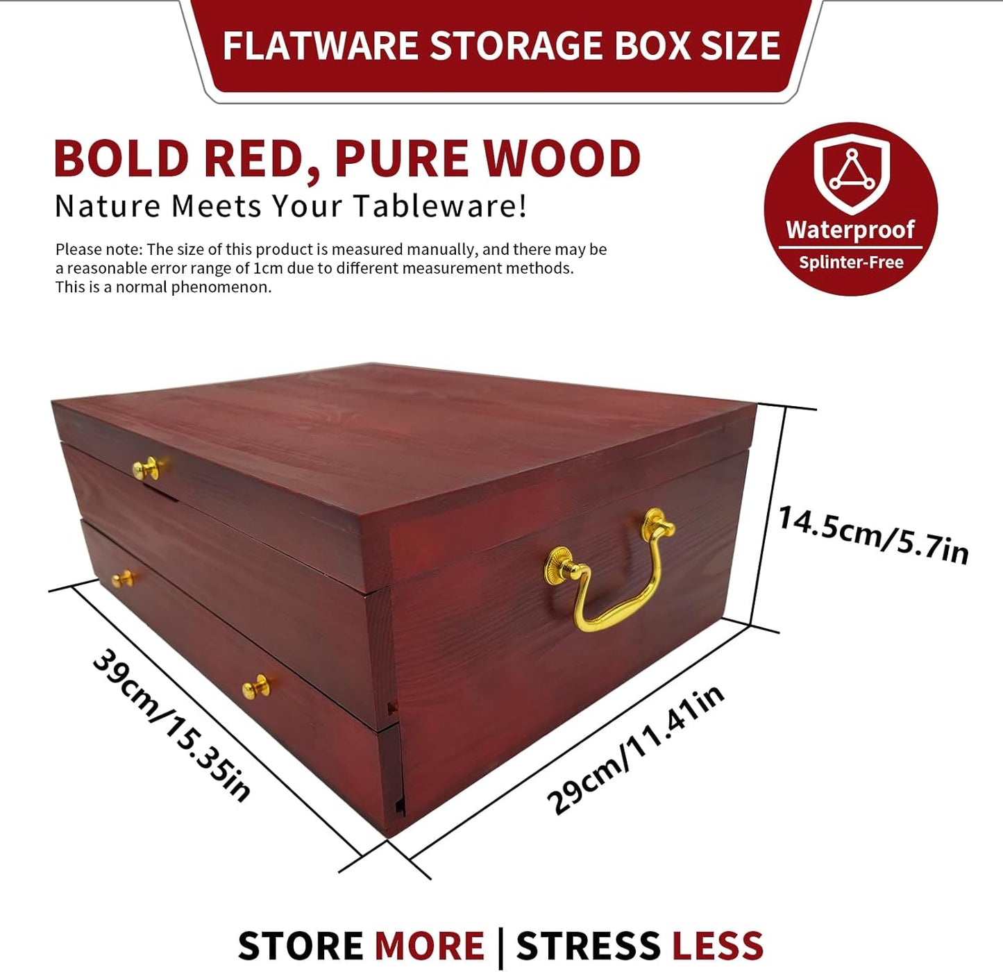 Silverware Storage Box, Kitchen Drawer Organizer, Drawer-containing flap-type storage box, Wood Chest, with Tarnish Proof Felt Lined, Storage Silver Chest for Kitchen (2 layer)