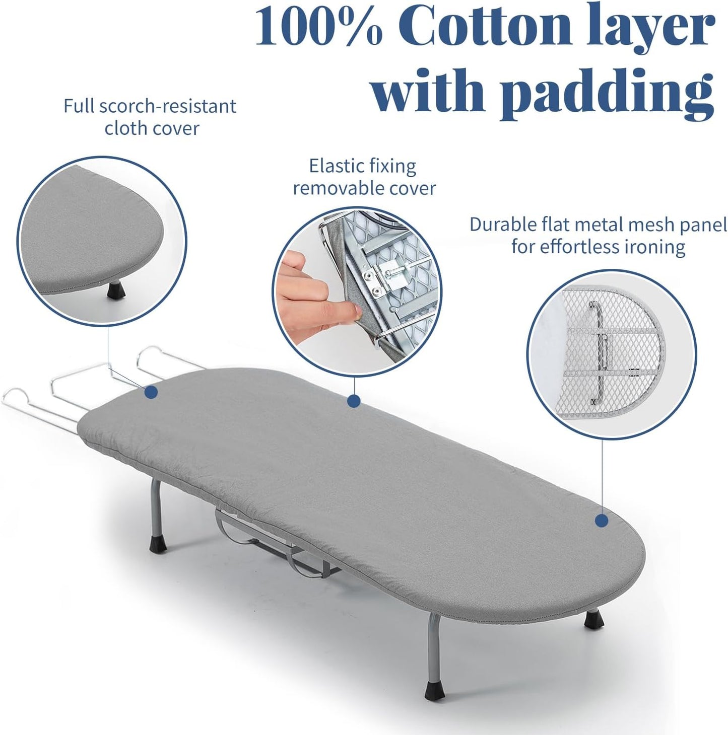 Small Ironing Board with Iron Holder, RAINHOL Countertop Mini Ironing Board Tabletop with Non-Slip Feet, Travel Foldable Iron Table for Small Space, Grey