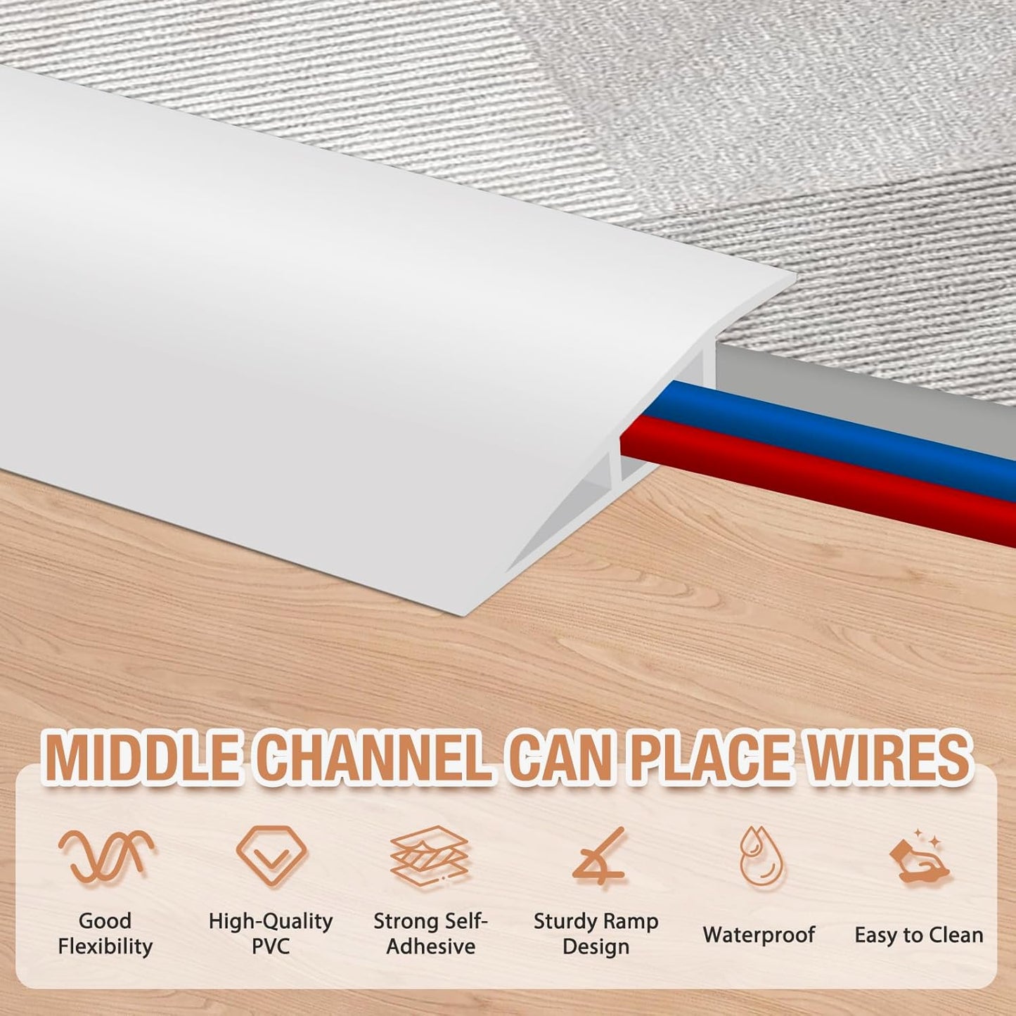 Floor Transition Strip Self Adhesive Vinyl Door Threshold for Doorways Carpet Edging Trim Overlap Edge Reducer for Laminate Floor, Carpet, Tile (White, 3/5" to 4/5", 6.6Ft)