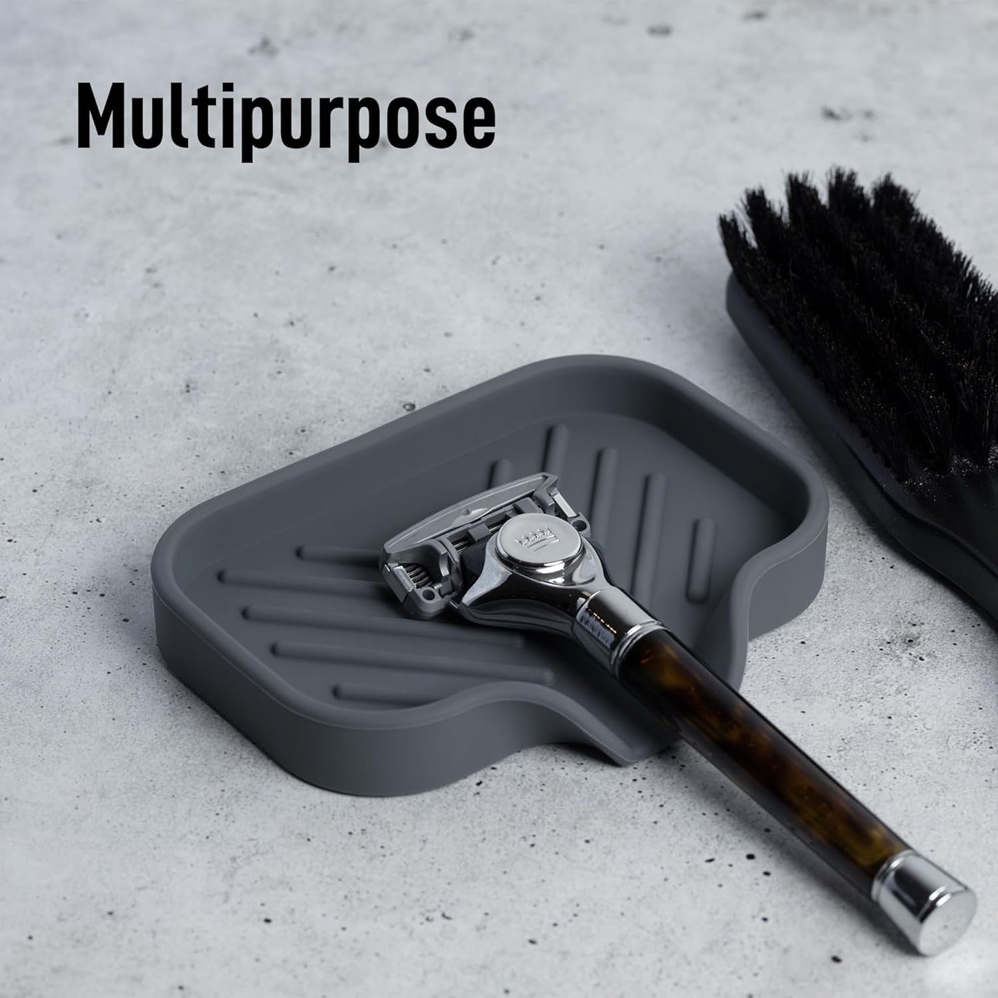 Zulay Kitchen Small Silicone Sponge Holder (4.9x3.3”) – Space-Saving Sink Organizer Tray for Sponge, Soap, Brush & More – Compact Non-Slip Dish for Kitchen & Bathroom (Grey)