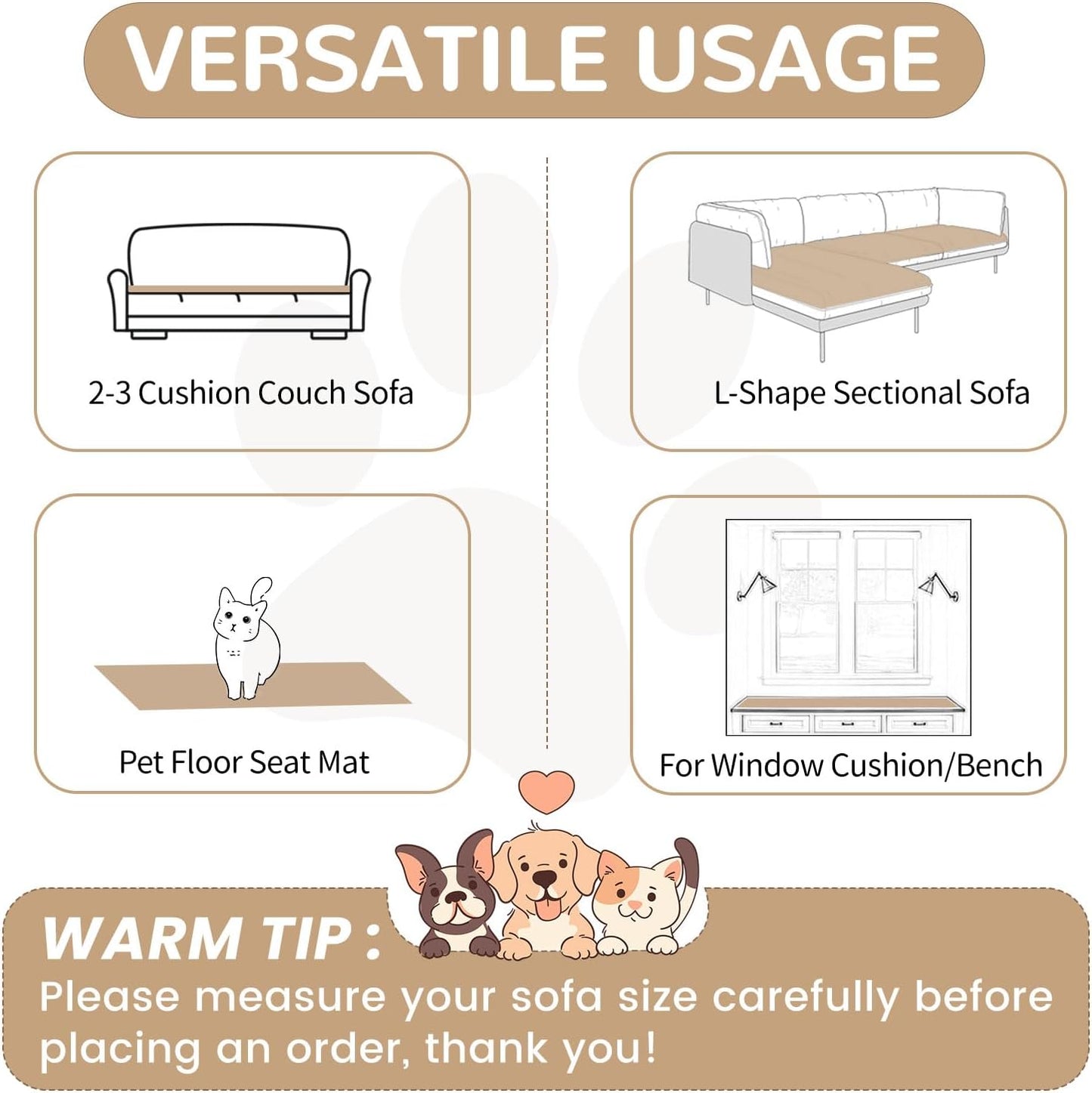OTOB Couch Cover for Dogs Washable, Non Slip Plush Sofa Covers for 3 Cushion Couch, Fuzzy Pet Friendly Mat Bed Furniture Protector Sofa Slipcover, All Seasons (Coffee, 27.6" x 70.9")