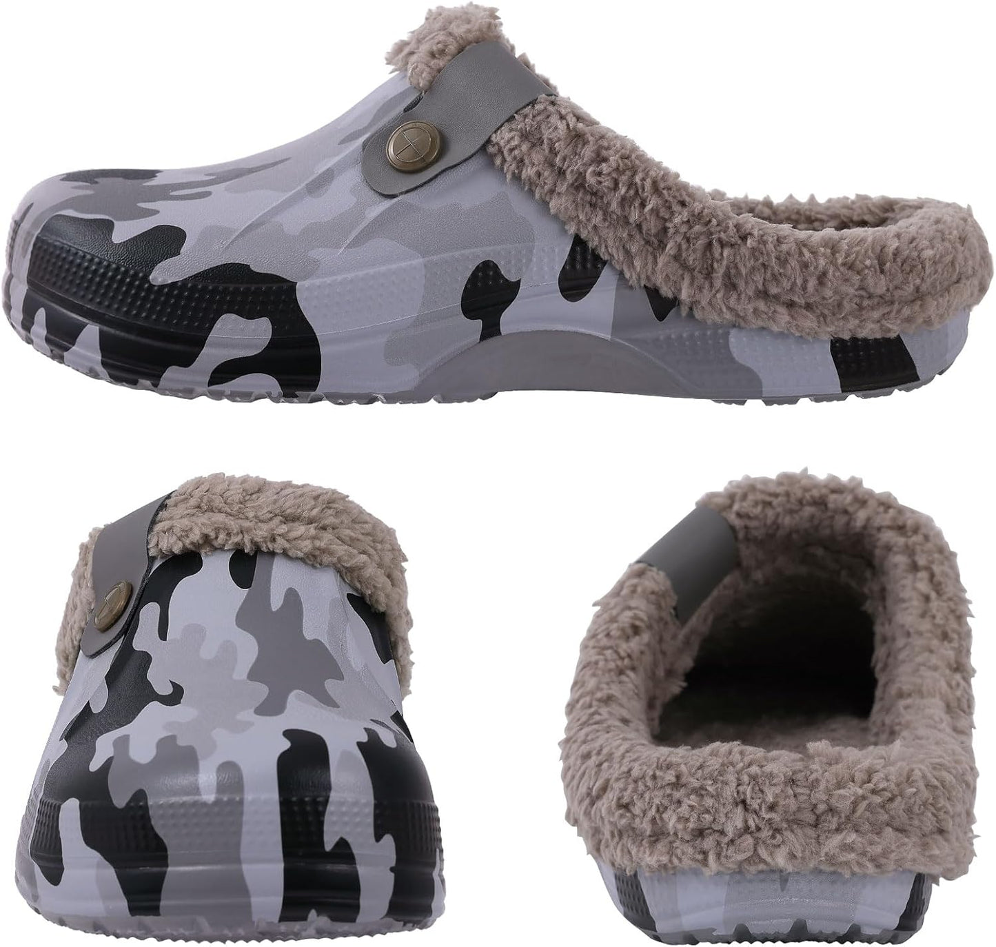 Beslip Classic Fur Lined Clogs Waterproof Winter Fuzzy Slippers for Women Men Indoor and Outdoor