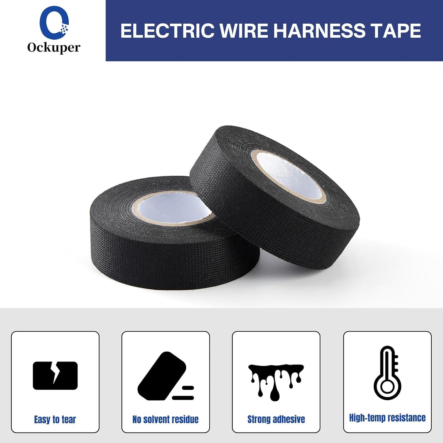 Wire Harness Tape, 0.98＂x 49FT 5 Rolls, Wiring Loom Harness, Self-Adhesive Felt Cloth Electrical Tape for Automotive Engines, Harness Wrap Protection,Noise Dampening and Cable Protection,Black