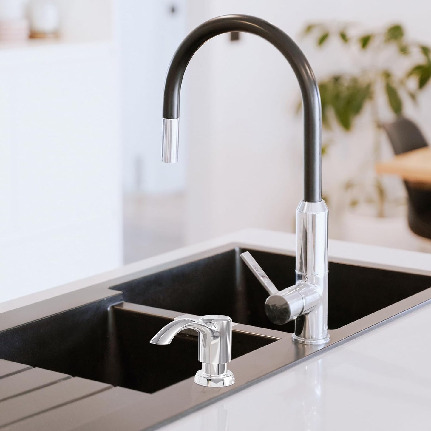 SAMODRA Built-in Kitchen Sink Soap Dispenser with Extension Tube Kit - Chrome Finish, Leak-Proof Design, No Top Refill Required (39" Tube)