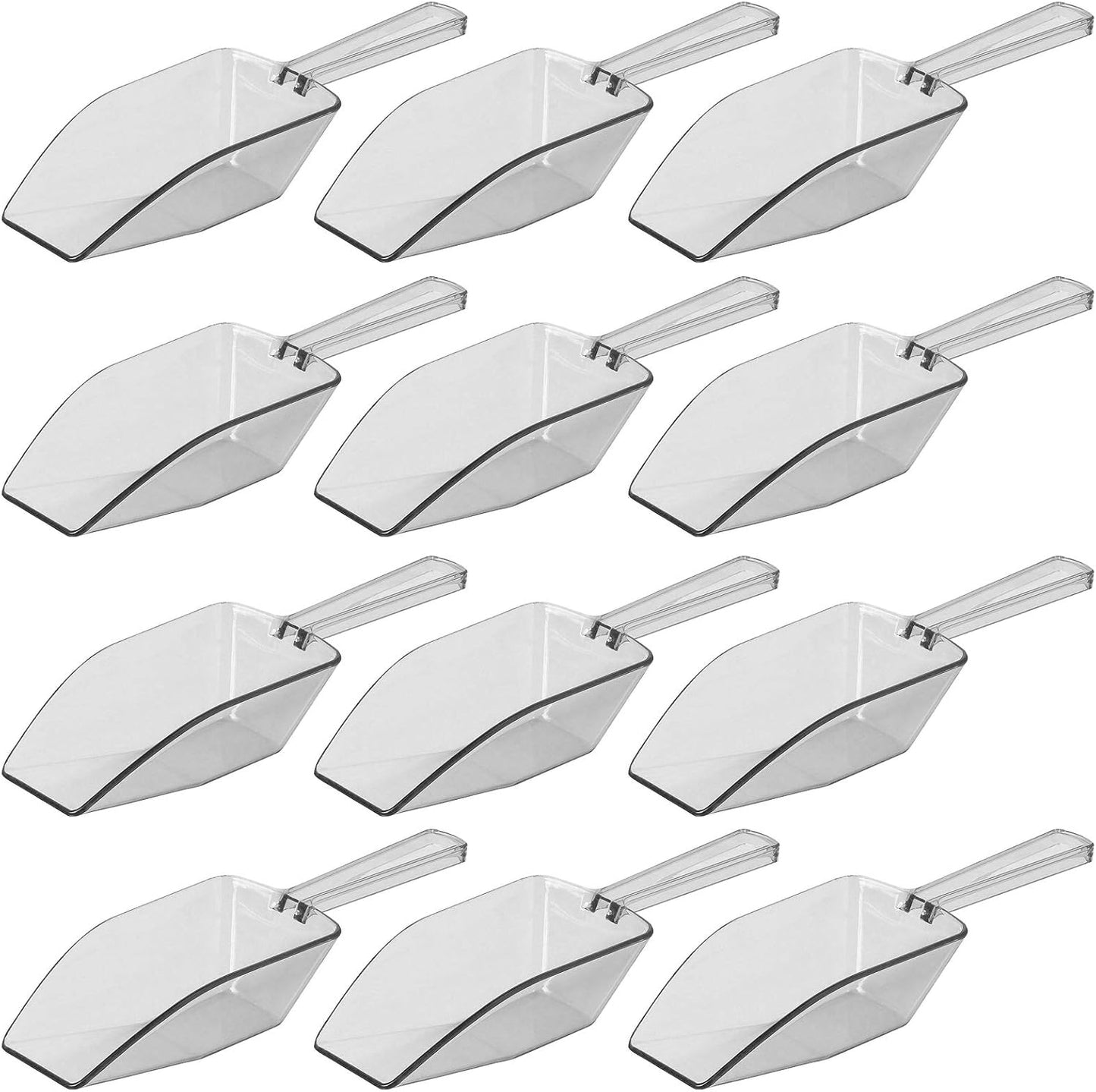 Clear Plastic Acrylic Scoops 12 Pcs | 6.5” Medium Kitchen Scoop | Wedding Desserts | Candy Buffet, Ice Cream, Protein Powders, Coffee, Tea, Flour (12 Pack, 6.5")