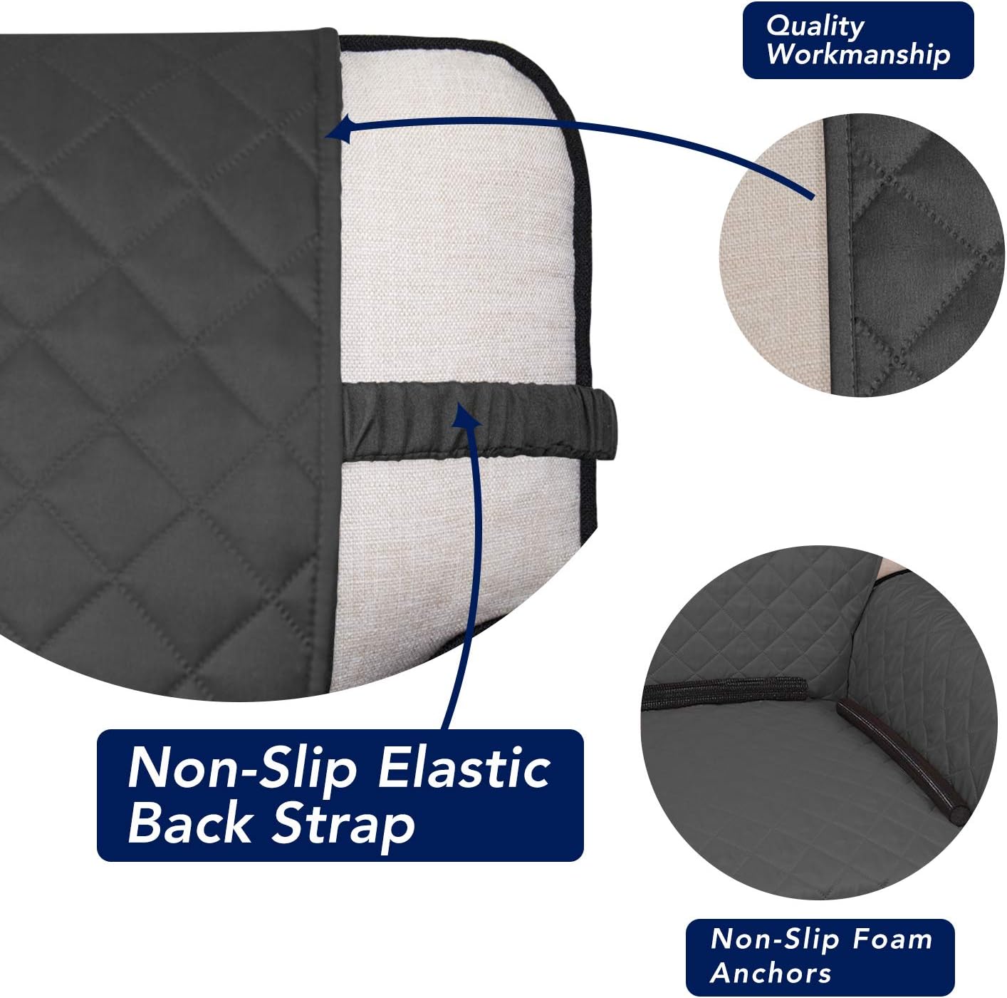 PureFit Reversible Quilted Sofa Cover, Water Resistant Slipcover Furniture Protector, Washable Couch Cover with Non Slip and Elastic Straps for Kids, Dogs, Pets (Sofa, Dark Gray/Beige)