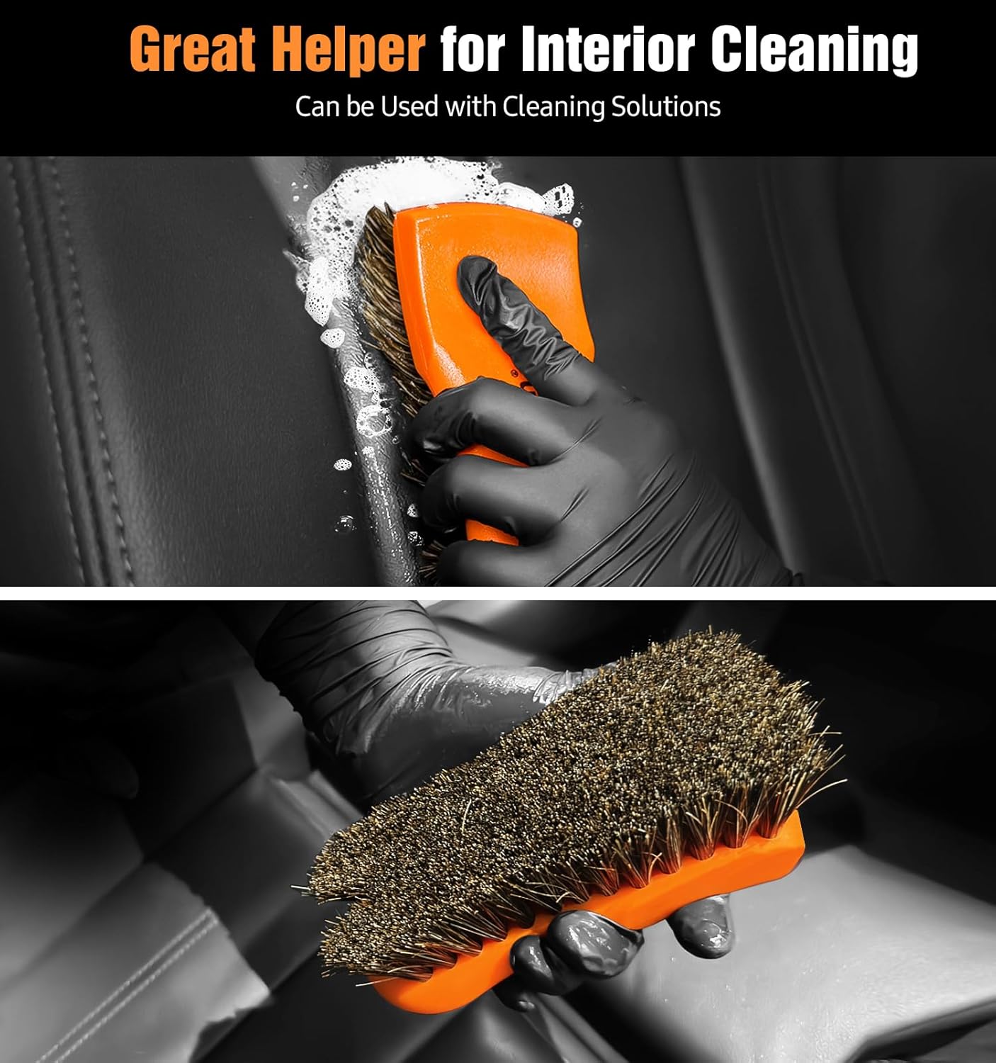 YeewayVeh 2PCS Leather Cleaning Brush, Horse Hair Brush for Car Leather Seat, Fabric, Shoes and Furniture, Soft Detailing Brush for Carpets, Seat Belts and Car Interior