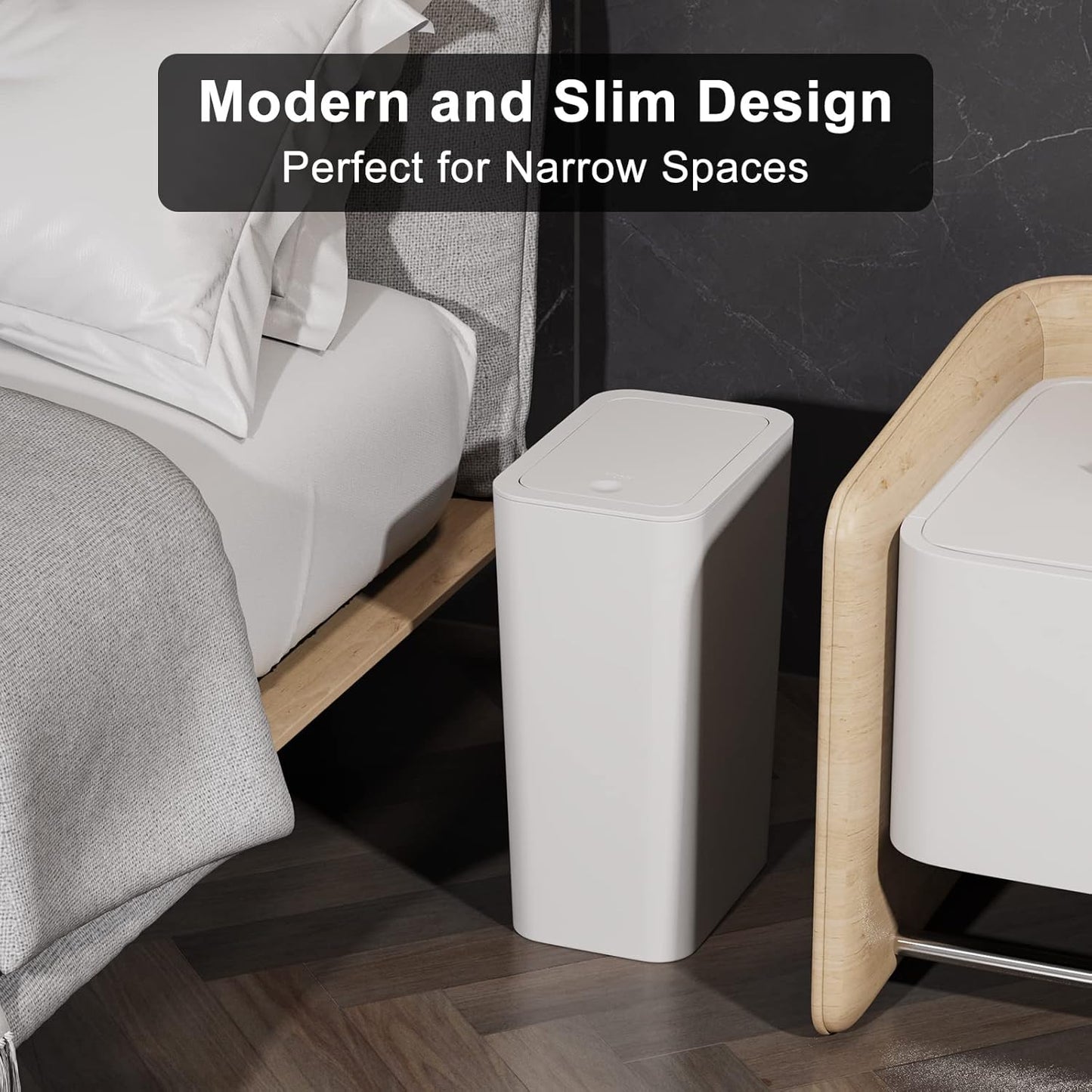 N. NETDOT 3 Pack 2.6 Gallon / 10L Bathroom Trash Can with Lid,Kitchen Garbage Can Small Trash Bin Waste Basket for Bathroom,Kitchen,Bedroom,Living Room,Office - Off White