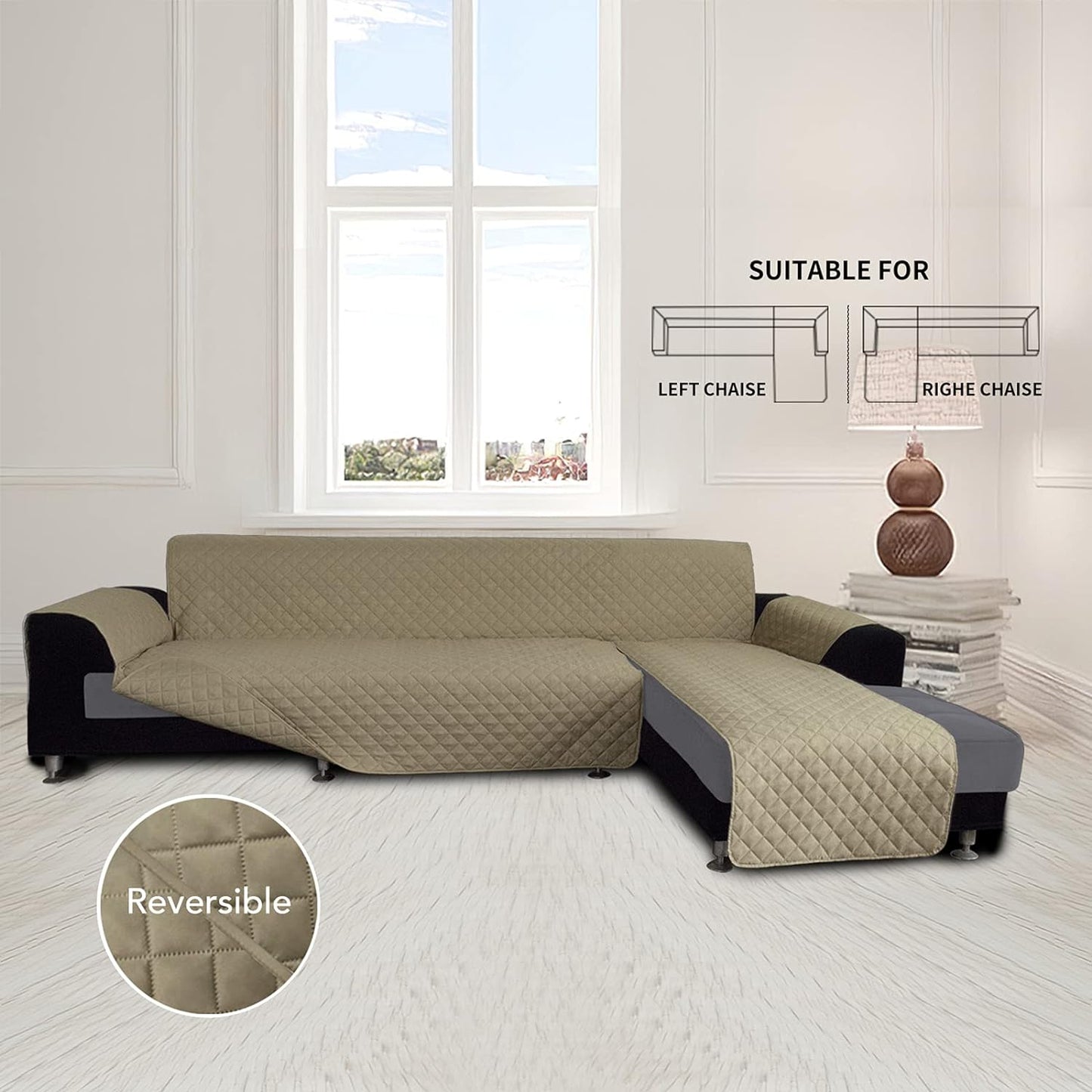 Easy-Going Sofa Slipcover L Shape Sofa Cover Sectional Couch Cover Furniture Protector Mat for Pets Dog Cat (X-Large, Beige/Beige)