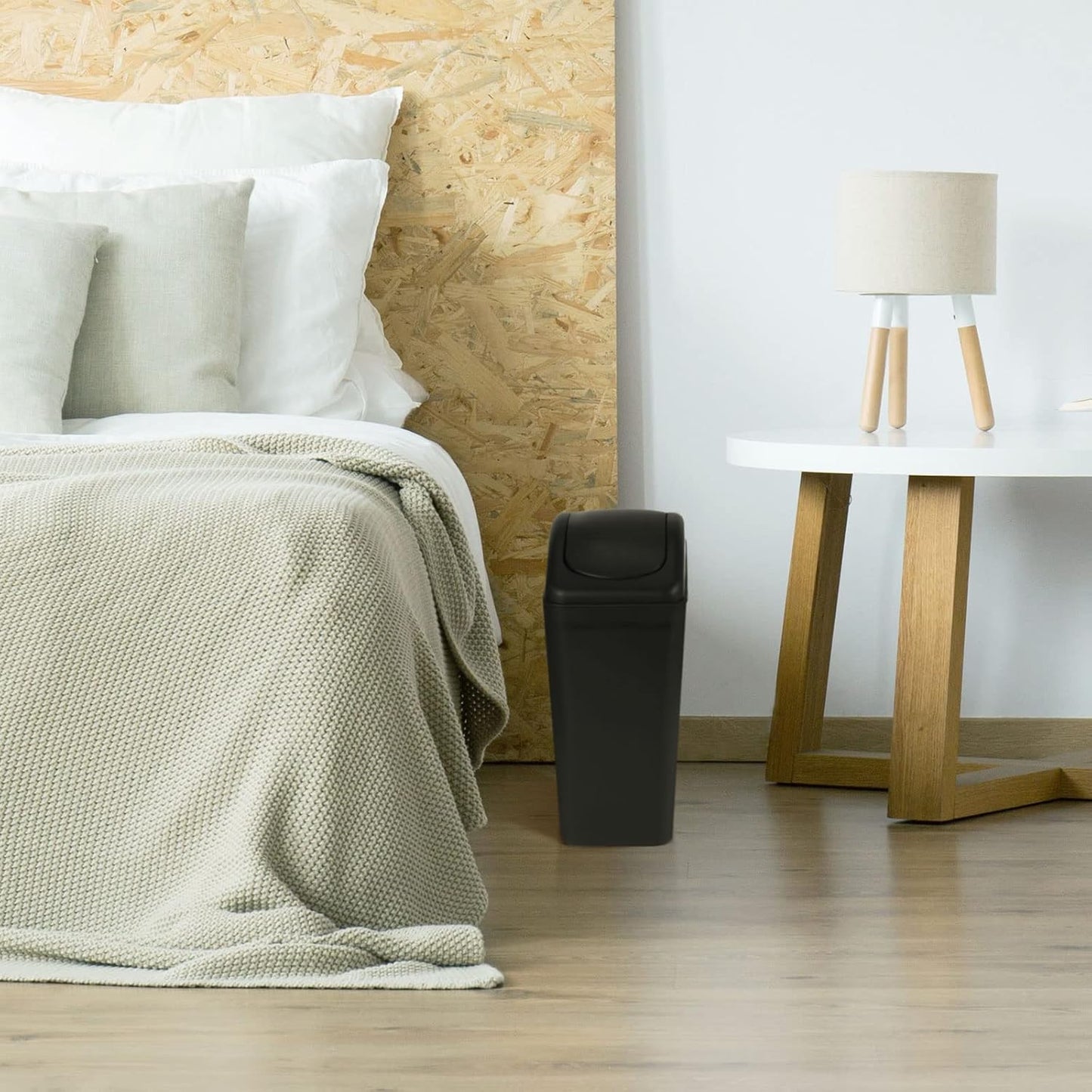 Hoolerry 8 Pcs 3 Gallon/12 Liter Small Trash Can Plastic Kitchen Garbage with Lid Small Trash Bin for Bathroom Office Bedroom Kitchen Waste Outdoor (Black)