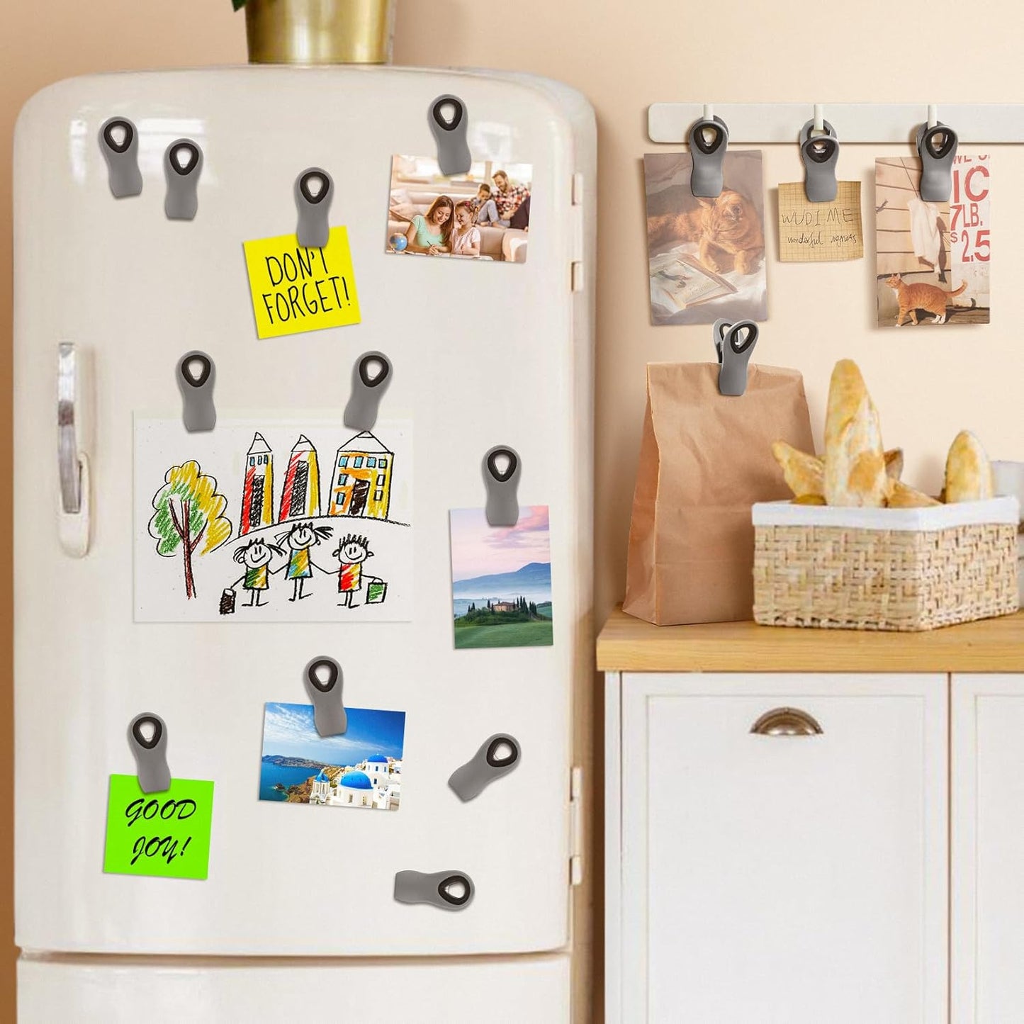 10 Pack Magnetic Chip Clips, Gray Plastic Snack Clips with Magnet for Refrigerator