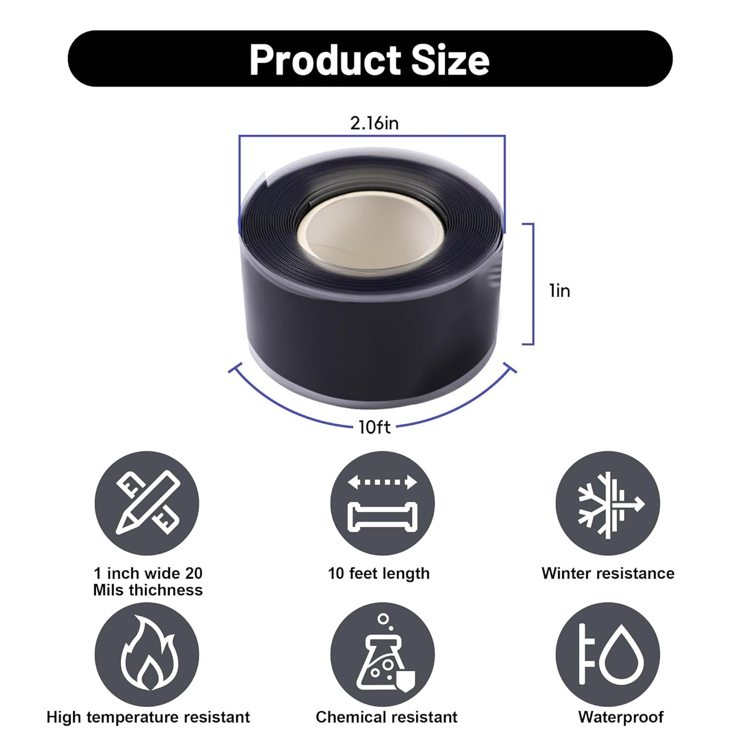 Self Fusing Silicone Tape 4 Rolls 1 in x 10' Black Waterproof Rescue Tape Rubber Leak Silicone Self-amalgamating Tape for Plumbing, Sealing Pipes, Hose Repair, Outdoor Coax and Tool Fixation