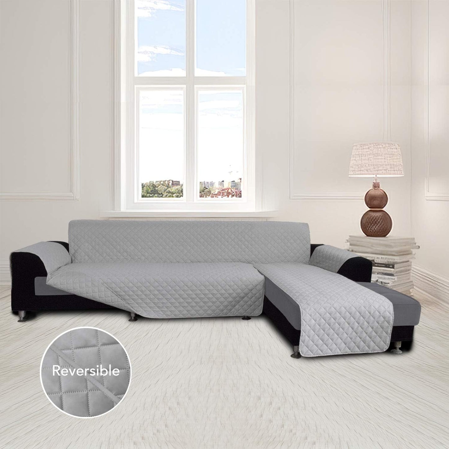 Easy-Going Sofa Slipcover L Shape Sofa Cover Sectional Couch Cover Furniture Protector Mat for Pets Dog Cat (Large,Light Gray/Light Gray)