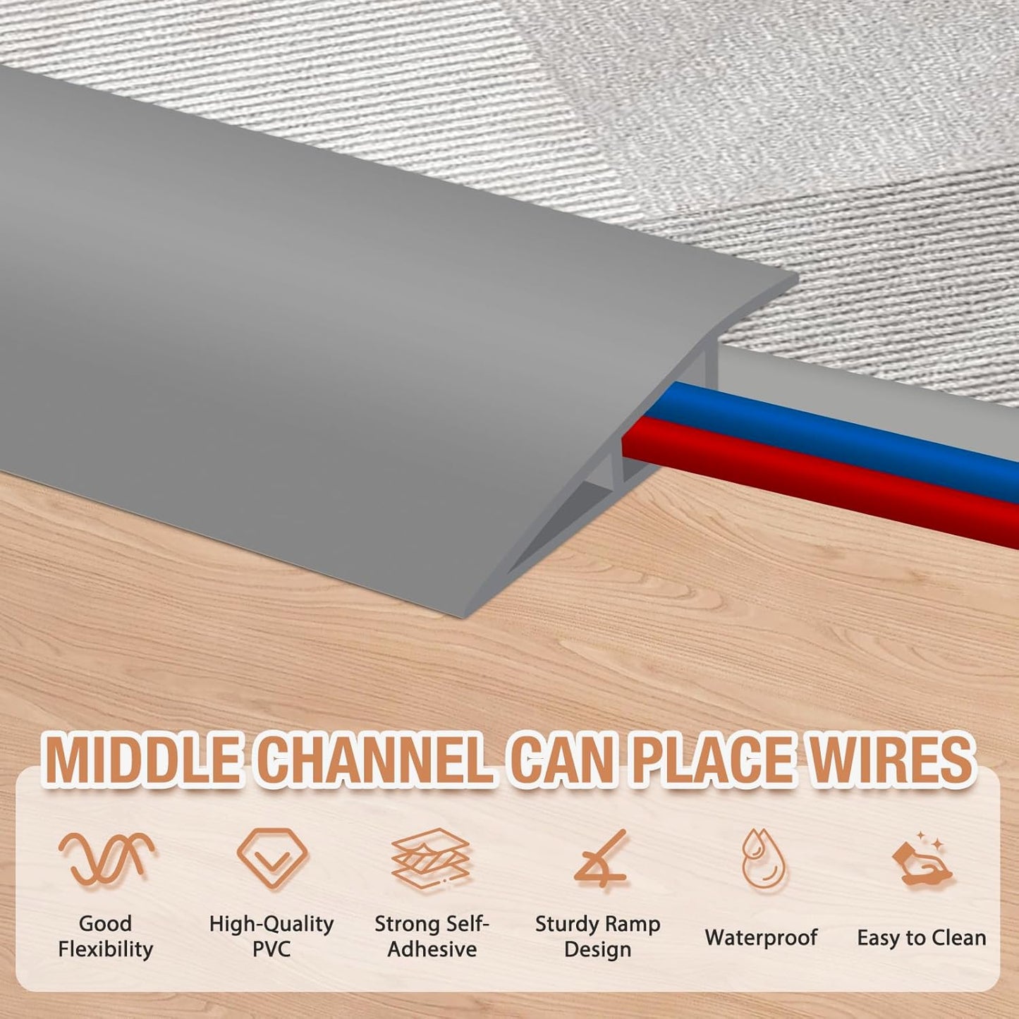 Floor Transition Strip Self Adhesive Vinyl Door Threshold for Doorways Carpet Edging Trim Overlap Edge Reducer for Laminate Floor, Carpet, Tile (Gray, 3/5" to 4/5", 3.3Ft)