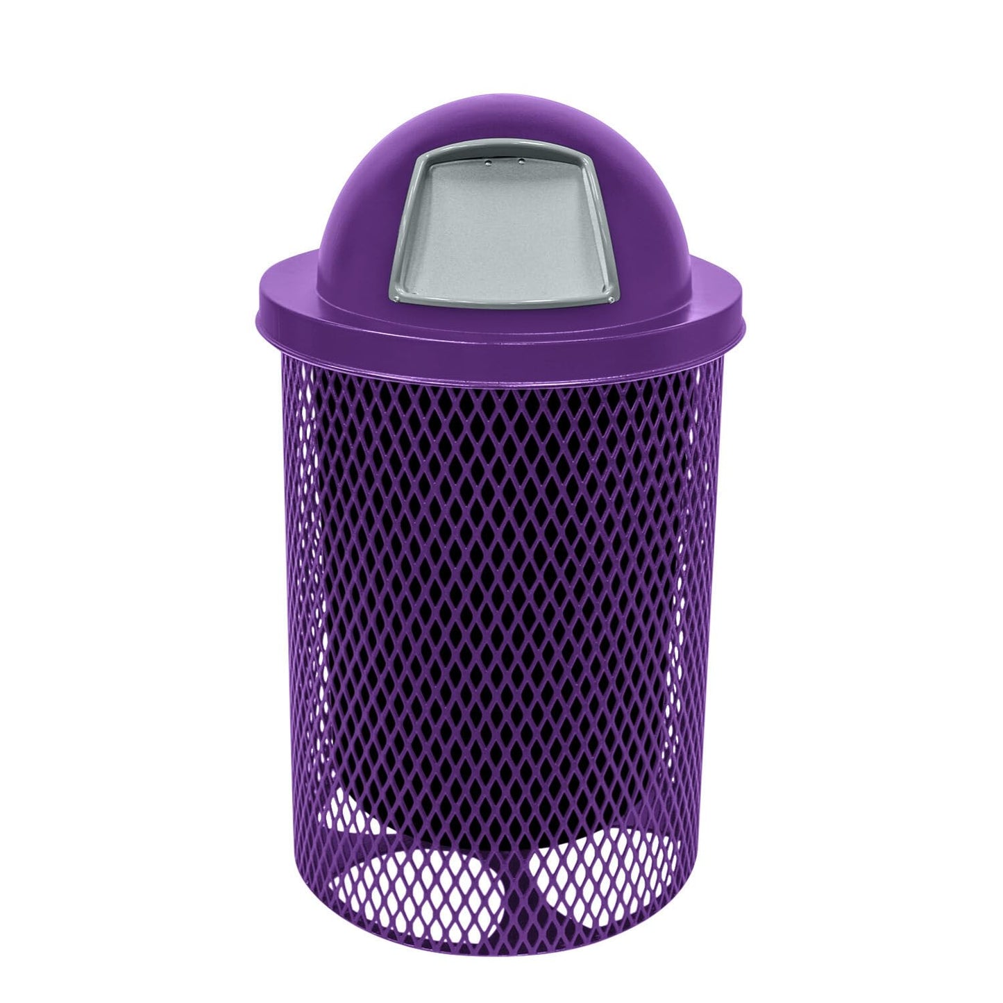 COATEDOUTDOORFURNITURE RDT-PUR Heavy Duty Round Trash Receptacle with Dome Top, Liner Included, 32 Gallon, Purple, Made in America