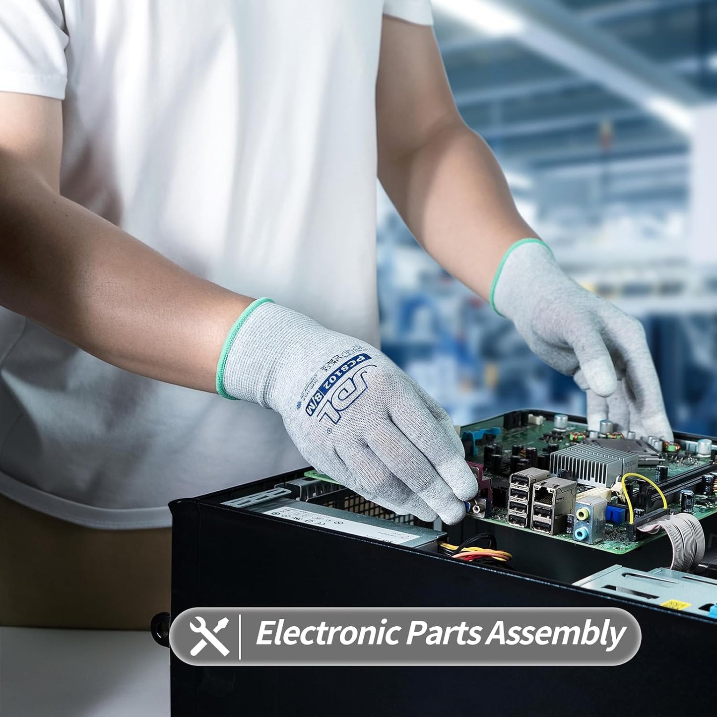 JDL ESD Work Gloves, Anti-Static Gloves for PC Building, 12 pairs, Computer Installation & Repair, High Resistance Carbon Fiber Gloves, Medium