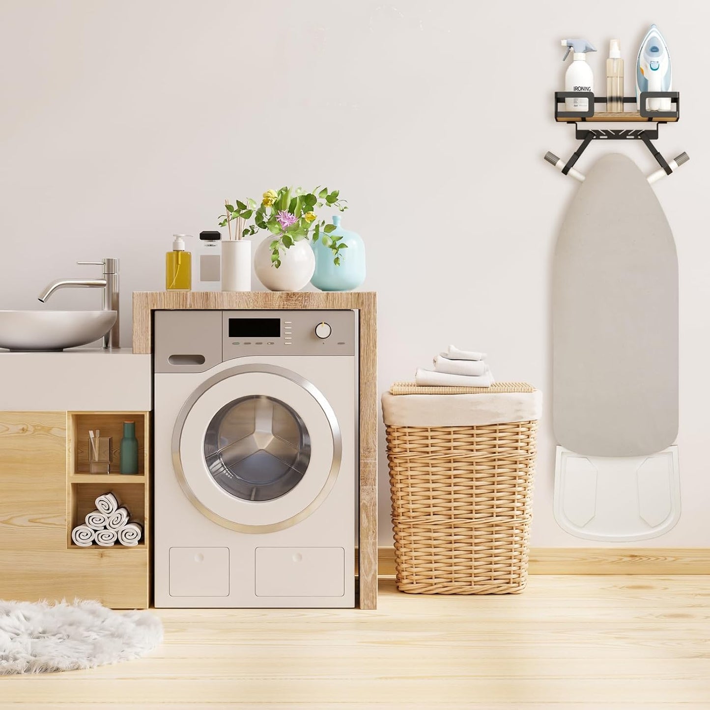 Ironing Board Holder Wall Mount, Iron Board Wall Hanger, Sewing, Laundry Room Organization, Black, T&V Shaped Space Saving Iron Holder for Laundry Room Decor and Accessories, Organization and Storage