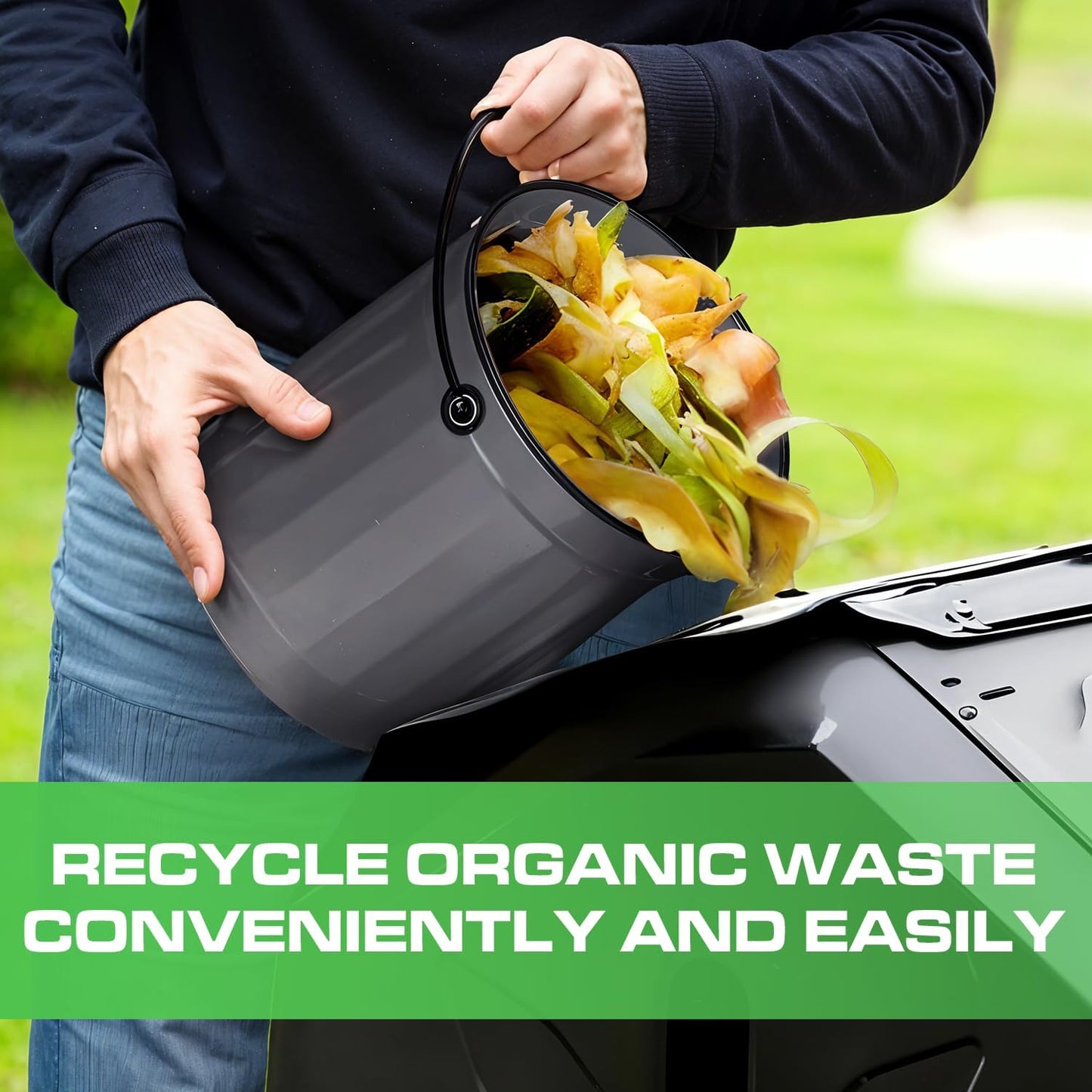 Plexon Countertop Compost Bin Kitchen with Lid, Gray 1.5 Gallon Odorless Container, Steel Food Compost Bucket for Kitchen with Charcoal Filter, Compost Pail for Countertop