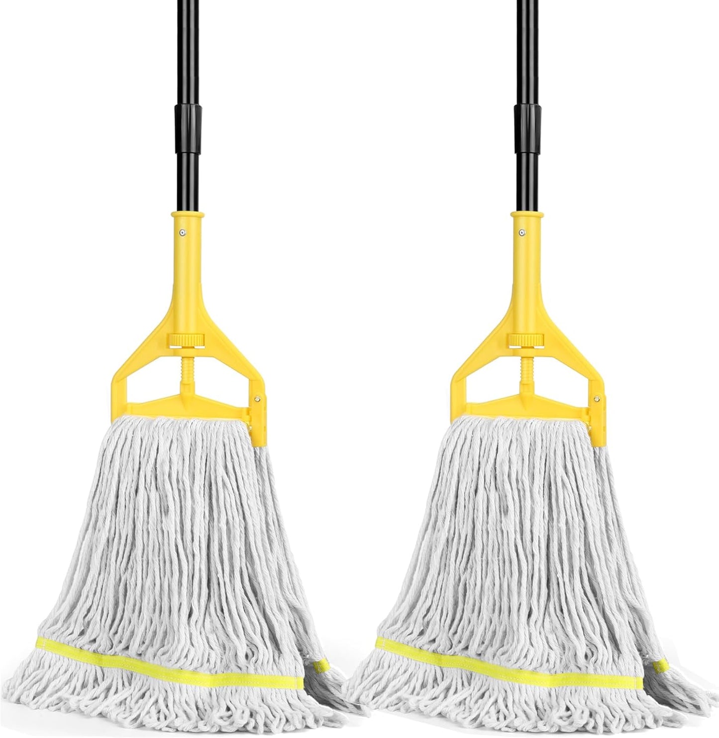 Beyoco Heavy Duty Commercial Mop Industrial Cotton Mop with Long Handle,Looped-End String Wet Mops for Home,Garage,Office, Workshop, Warehouse Floor Cleaning, 2 Pack,Yellow