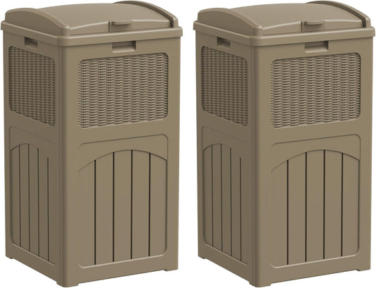 YESHOMY 2 Pack Outdoor Trash Can with Lid, Garbage Bins for Garden, Porch, Home and Kitchen, Coffee